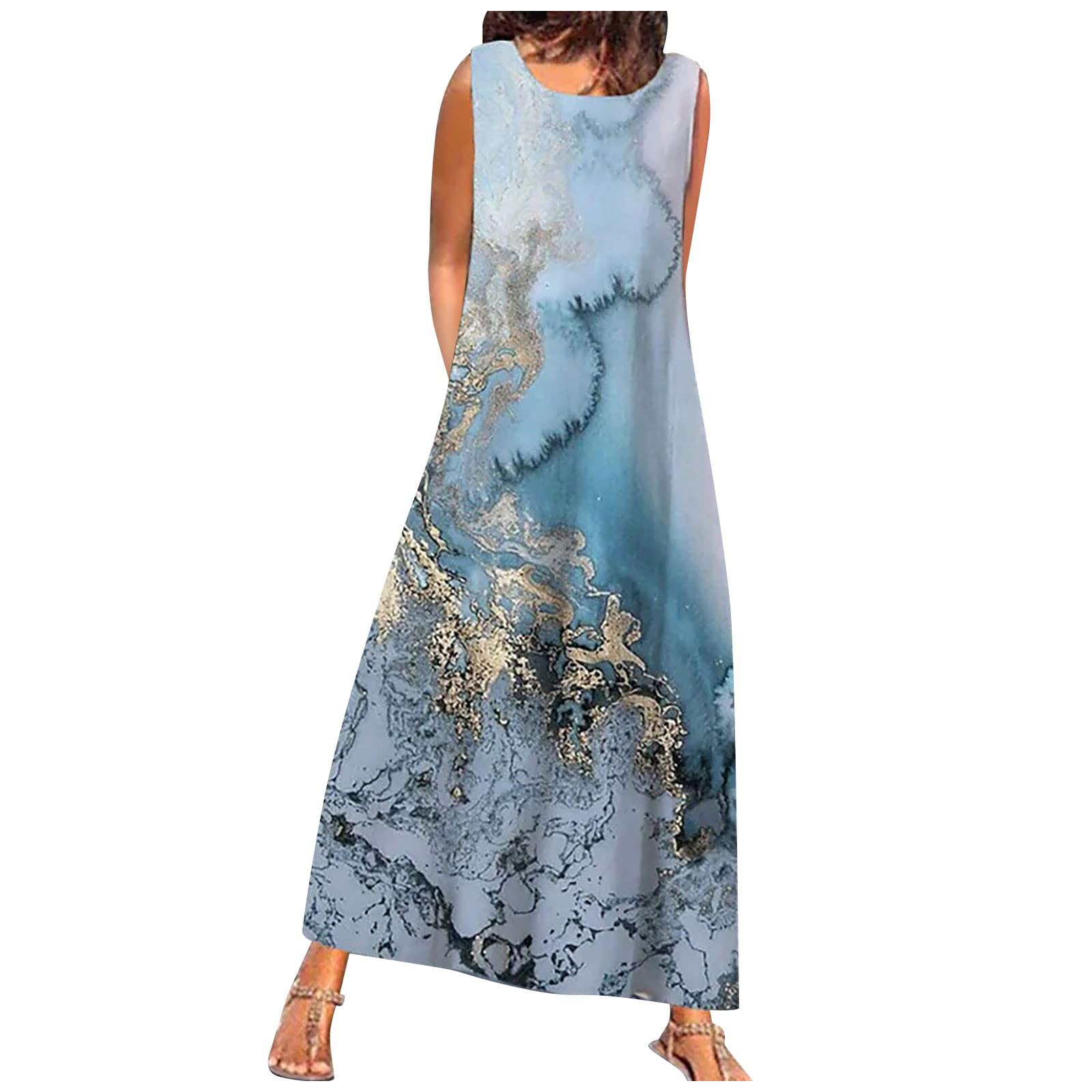 Women's Sleeveless Floral Midi Dress - Crew Neck Office Summer Dress with Peplum Detail, Loose Fit Polyester Dress for Casual & Work Wear | Perfect for Office, Parties & Summer Outings