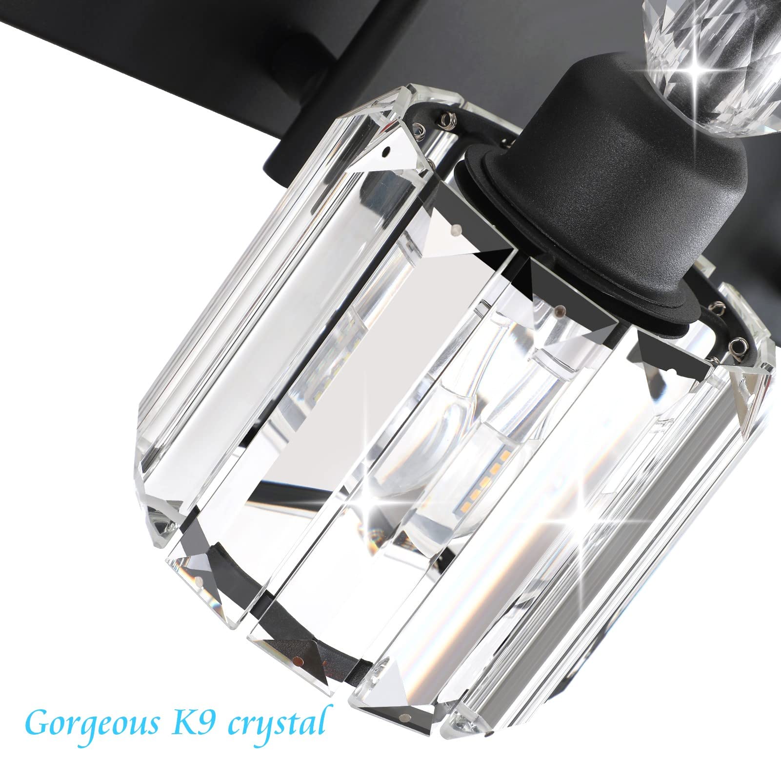 Ralbay Modern Black 4-Light Crystal Vanity Lights for Bathroom - Matte Black Wall Sconce with Crystal Accents - Perfect for Bathroom, Dressing Room & Bedroom Lighting