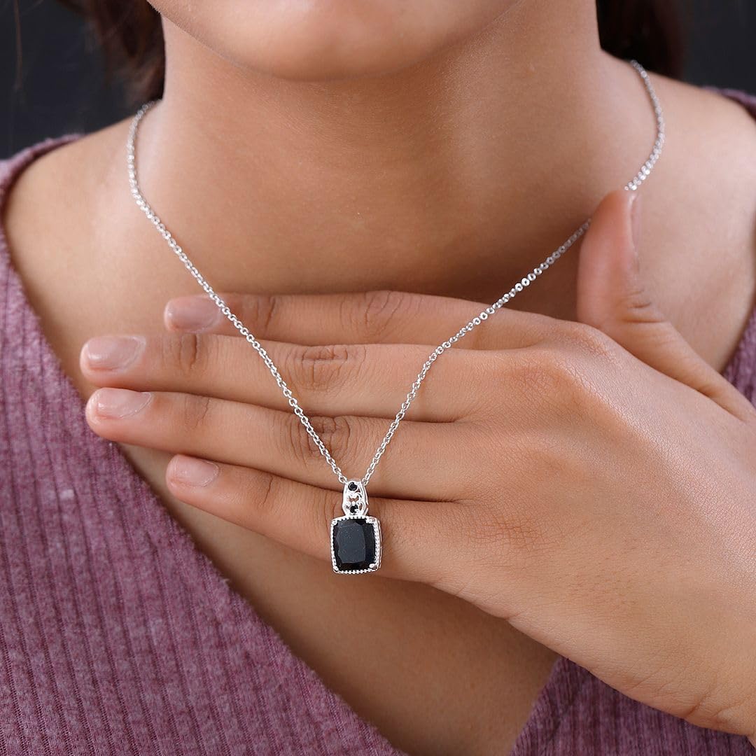 Shop LC Black Spinel Necklace for Women - 925 Sterling Silver Platinum Plated 20