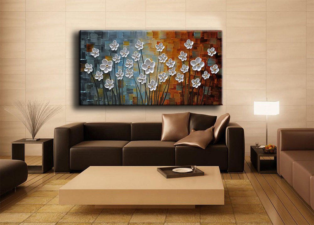 YaSheng Art - 3D Flowers Oil Painting on Canvas, Abstract Wall Art for Modern Home Decor, Hand Painted Ready to Hang (24x48 Inch) - Perfect for Living Room, Bedroom & Office Spaces
