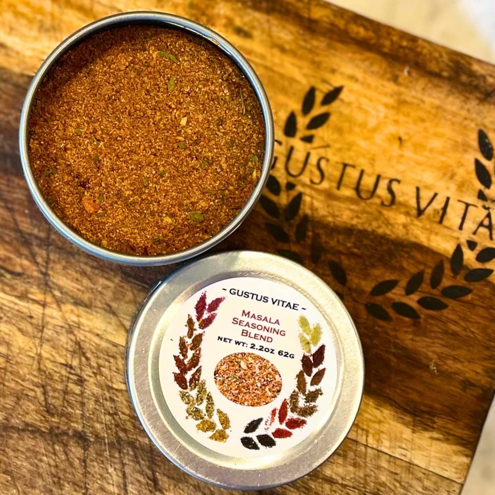 Premium Masala Seasoning Blend - All Natural, Non-GMO, Handmade in Small Batches | Gourmet Indian Spice Mix | Artisanal USA-Made Seasoning | GLP-1 Friendly | Comes in Magnetic Tin | Ultra Premium Quality by Gustus Vitae (#079) - Perfect for Curries, Rice Dishes, Soups & Grilled Meats