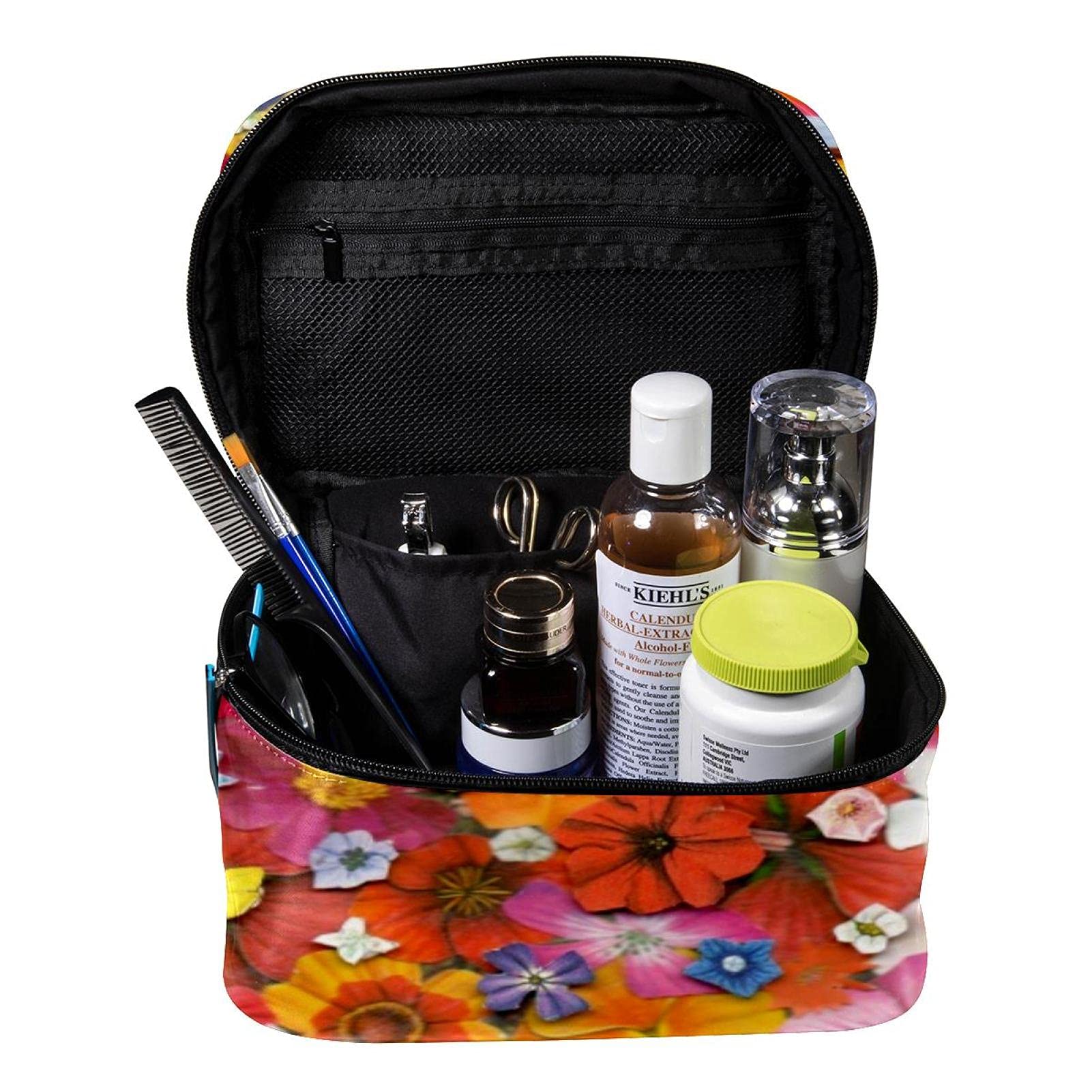 Floral Pattern Travel Makeup Bag - Large Cosmetic Organizer with Zipper for Women & Girls | Perfect for Vacation, Gym, and Daily Essentials Storage