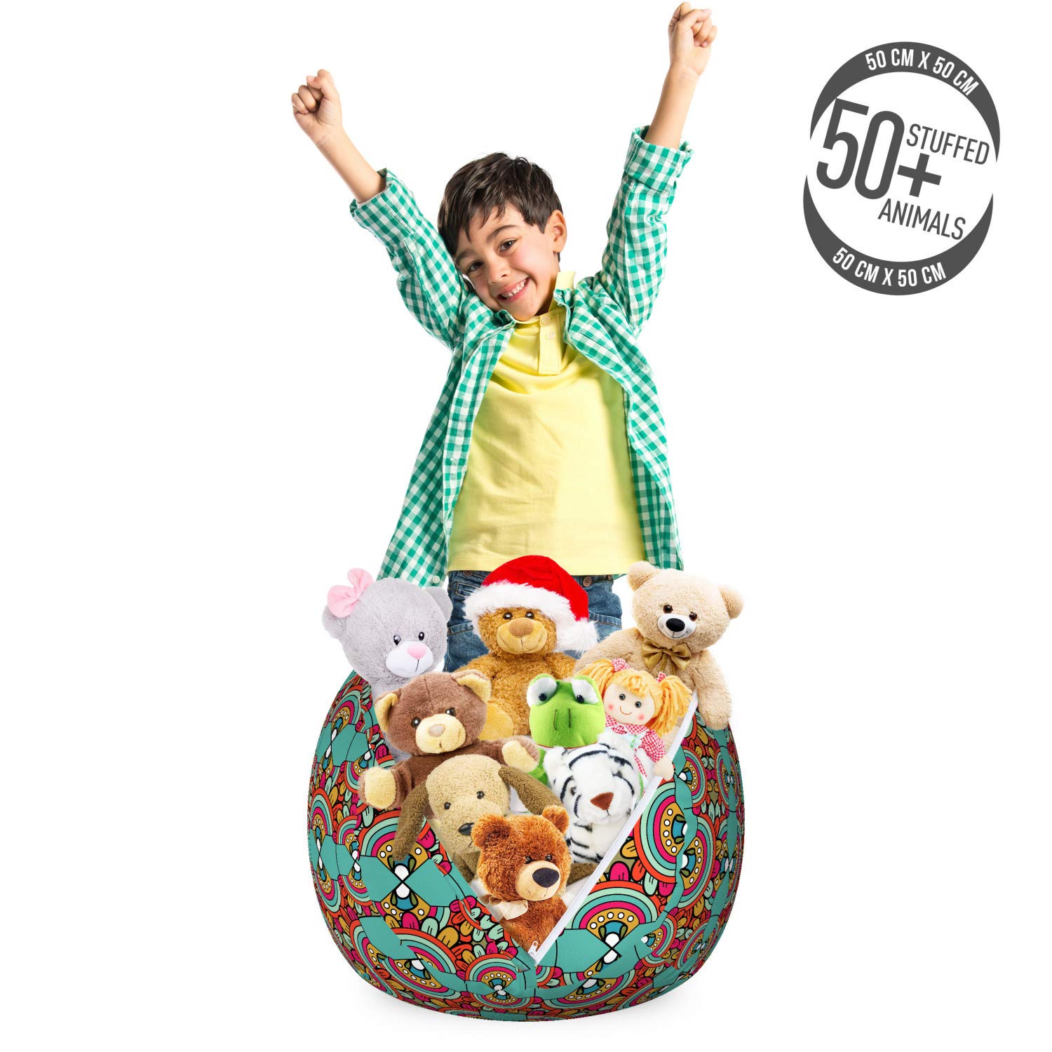 Ambesonne Tribal Storage Toy Bag Chair - Ethnic Abstract Pattern Art, Washable Stuffed Animal Organizer, Small Size Seafoam Magenta - Perfect for Kids' Room, Playroom & Nursery Organization
