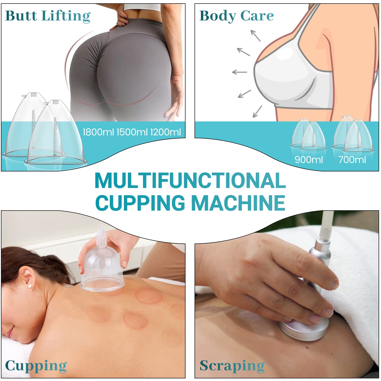 Professional 3-in-1 Vacuum Therapy Machine - 1800ml Large Cupping Cups, Diamond Microdermabrasion & Spray Gun - 80cmHg Max Suction for Body Sculpting, Cellulite Reduction & Skin Rejuvenation - Perfect for Home Spa, Beauty Salons & Professional Therapists