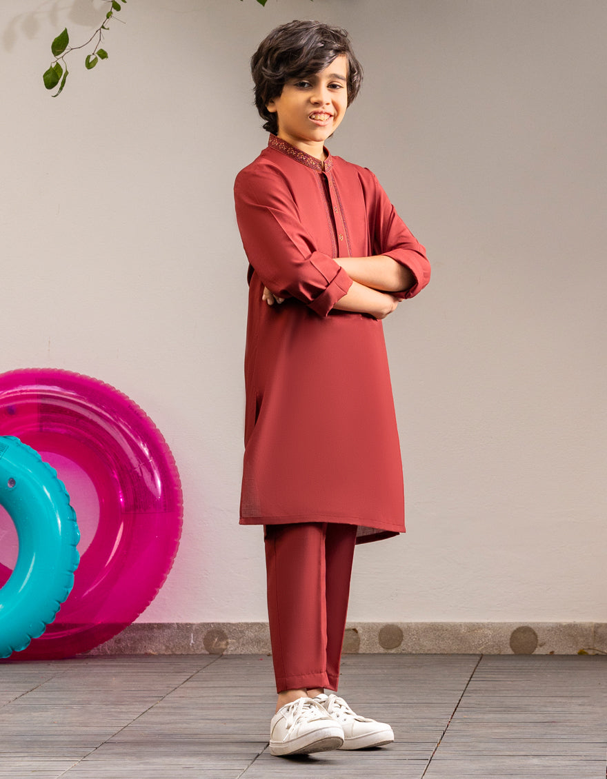 Stylish Blended Red Kurta Trouser by J. Junaid Jamshed - Perfect for Festivals, Weddings & Casual Wear