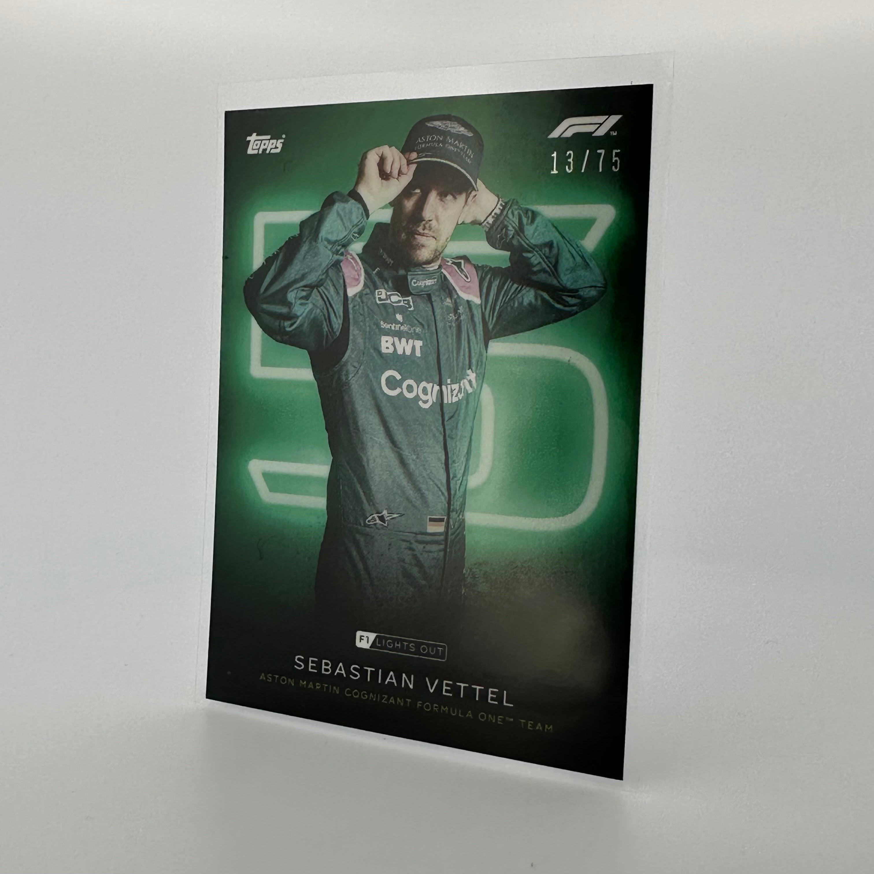 Sebastian Vettel 75th Anniversary Green Parallel Racing Driver Card - Collectible Memorabilia for F1 Fans & Sports Enthusiasts - Perfect for Display, Trading, and Gifting