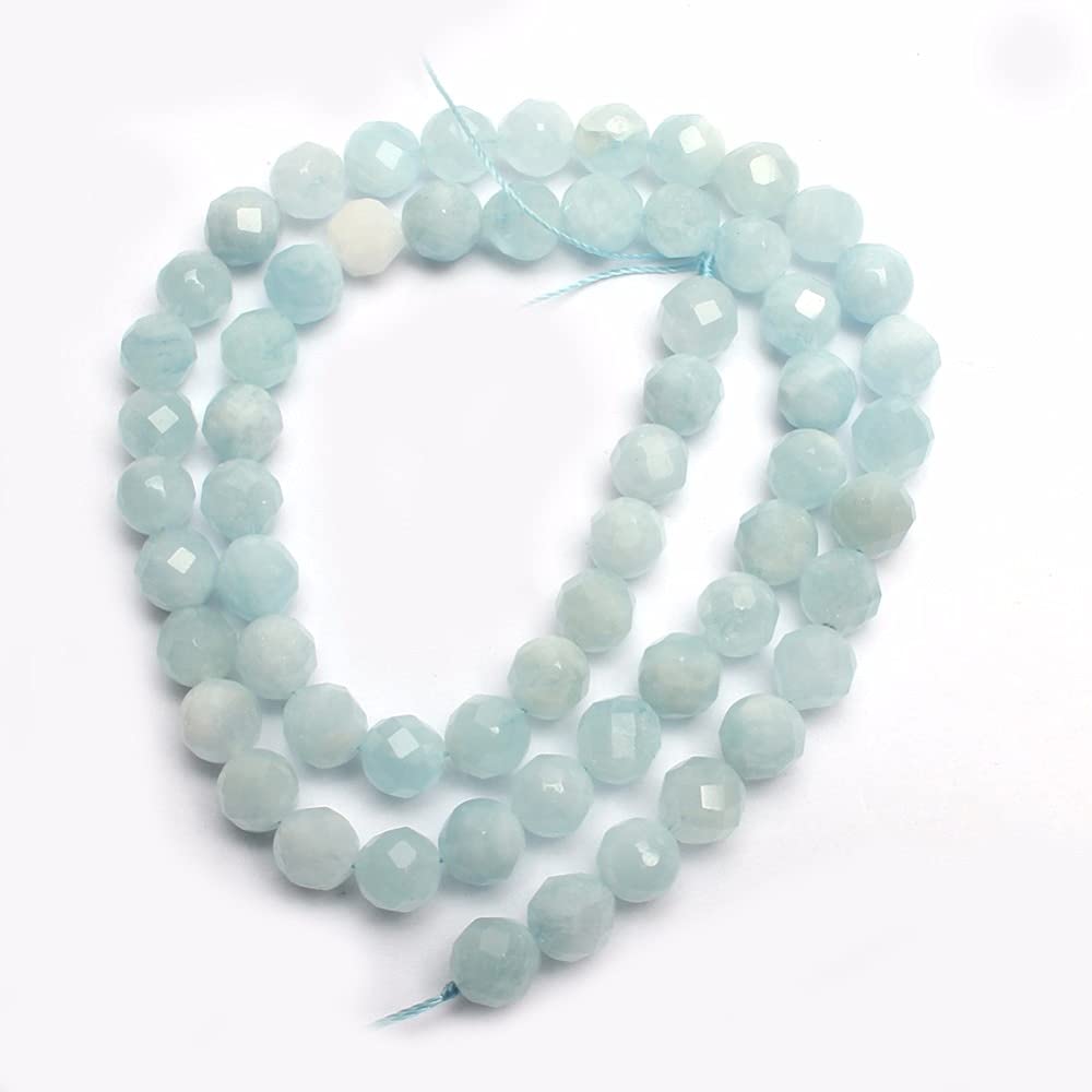 Natural Aquamarine Faceted Loose Beads for Jewelry Making - 15 Inch Strand (6mm, 61 Beads) - DIY Bracelet, Necklace & Jewelry Crafting - Perfect for Boho, Wedding & Handmade Jewelry Designs