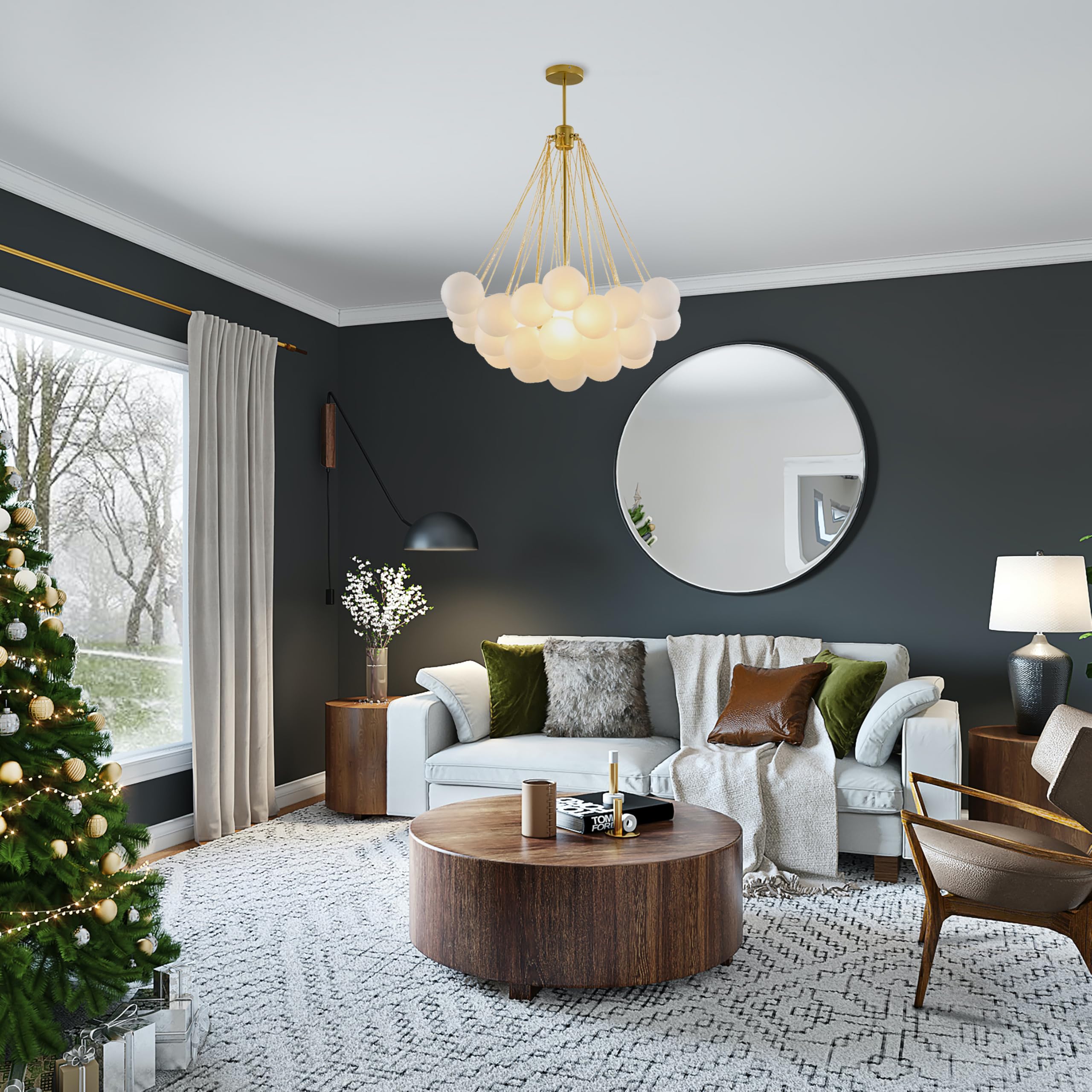 Gold Frosted Glass Bubbles Ball Chandelier - Elegant DIY Ceiling Pendant Light for Bedroom, Living Room & Hallway | Perfect for Modern Home Decor & Romantic Ambiance Lighting