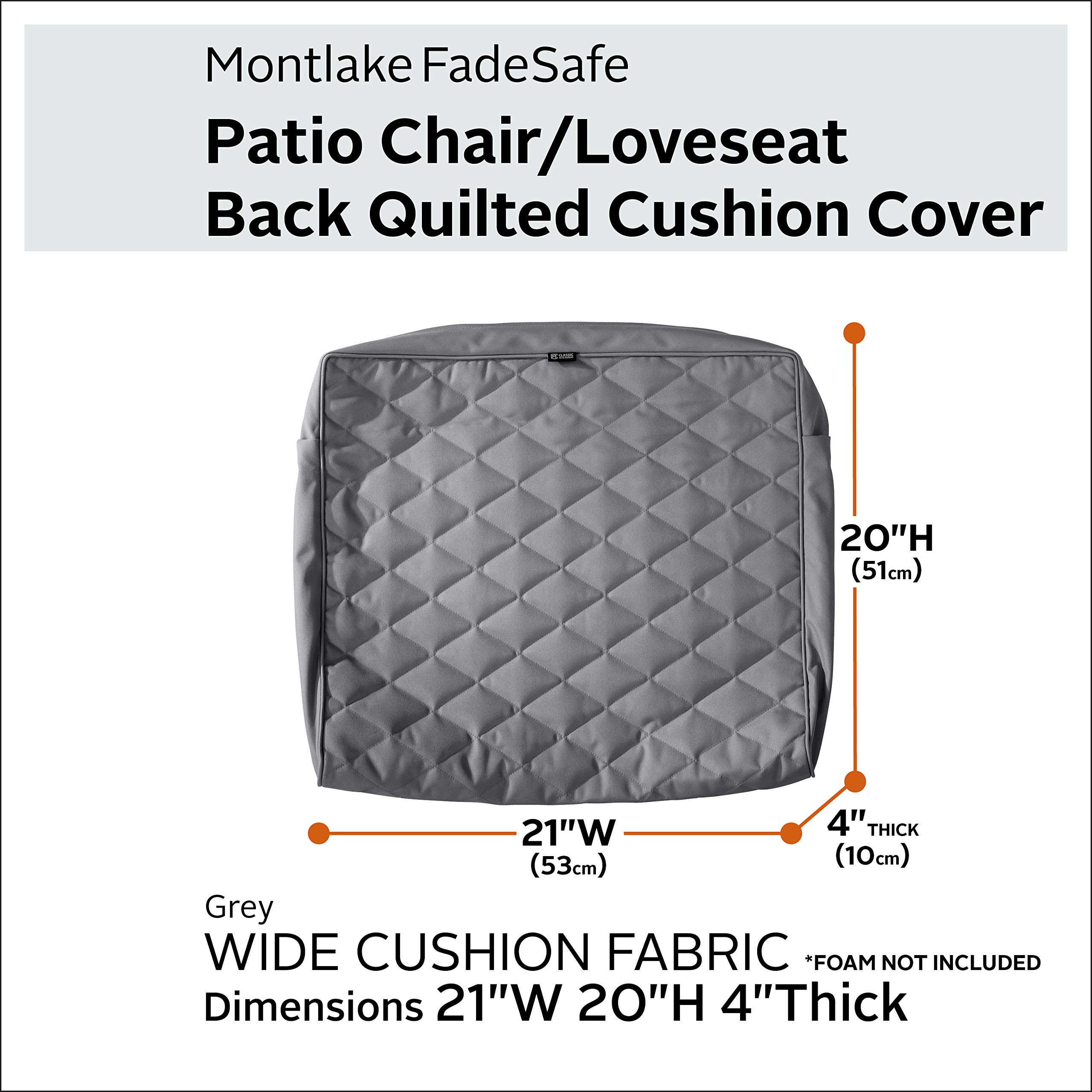 Montlake FadeSafe Water-Resistant Quilted Cushion Cover - Grey 21x20