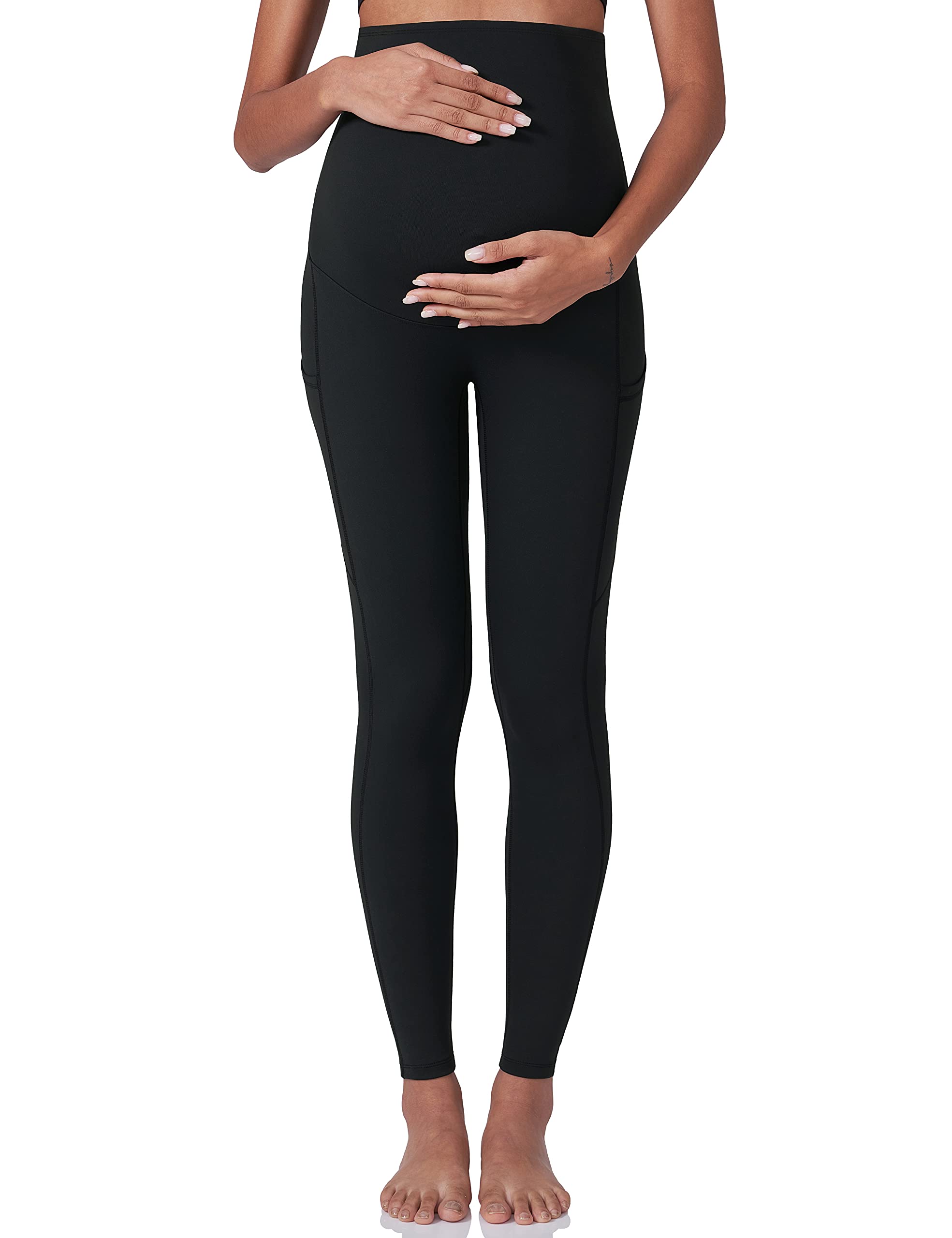 POSHDIVAH Women's Maternity Yoga Pants - Over The Belly Pregnancy Workout Leggings with Pockets - Soft Stretchy Activewear for Gym, Running & Office Wear