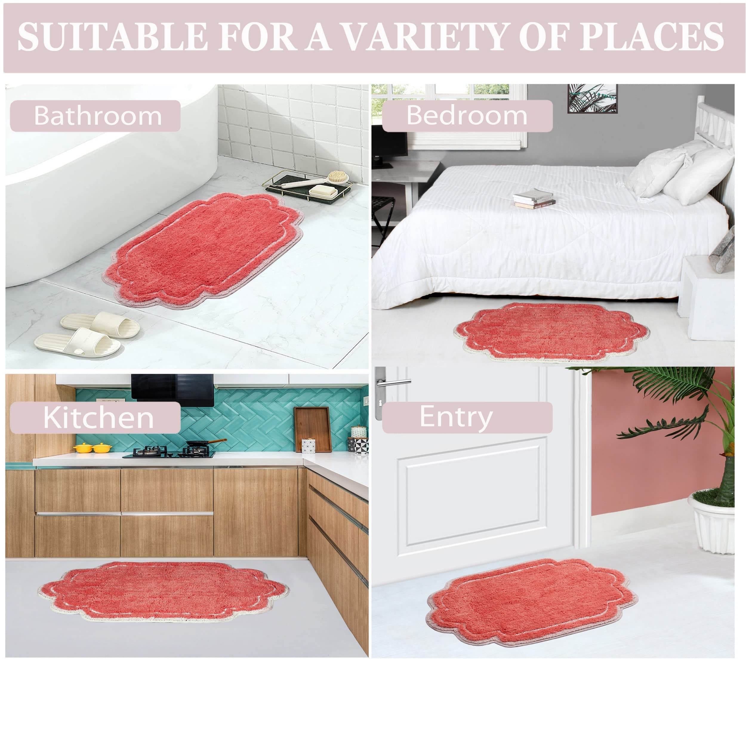Home Weavers Allure Collection 100% Cotton Tufted Bathroom Rug - Soft, Absorbent & Non-Slip Bath Mat for Bathroom Floor - Machine Washable Runner (21x54 Inches, Coral) - Perfect for Bathroom, Shower & Vanity Areas