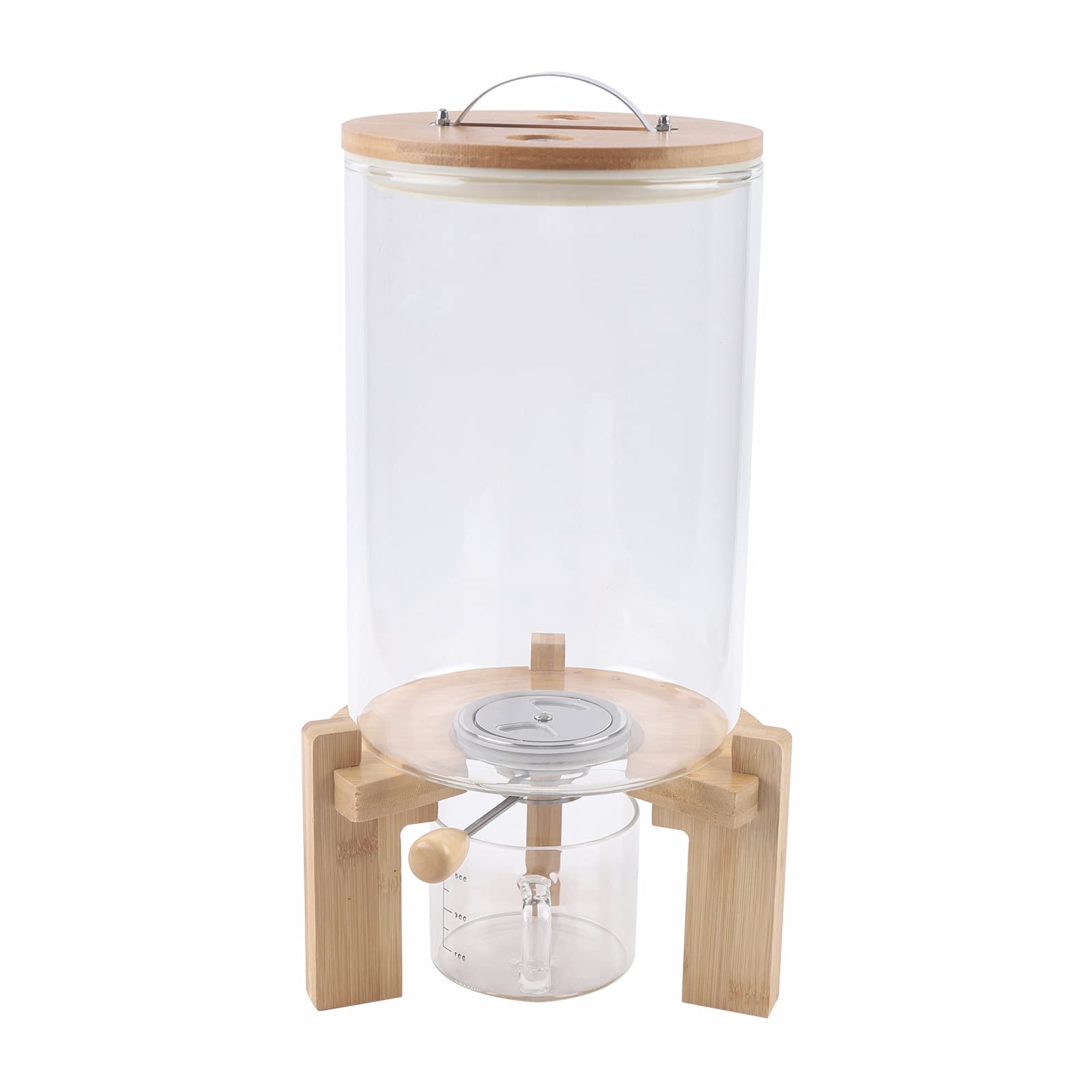 Premium Glass & Bamboo Rice Dispenser - 7.5L Airtight Food Storage Container for Flour, Cereal & Pantry Organization | Kitchen Countertop Organizer with Wooden Stand | Ideal for Baking, Meal Prep & Bulk Food Storage