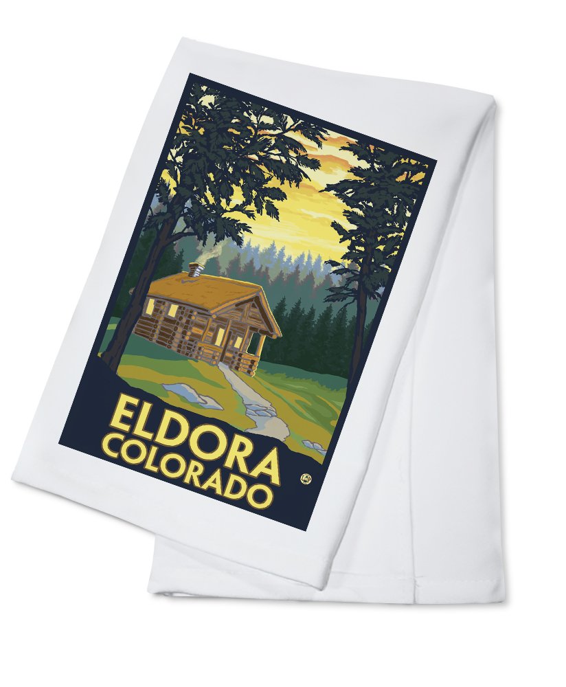 Lantern Press Eldora Colorado Cabin Scene Tea Towel - 100% Cotton Decorative Hand Towel for Kitchen, Bathroom & Home Decor - Perfect for Dish Drying, Gift Giving and Rustic Cabin Decor