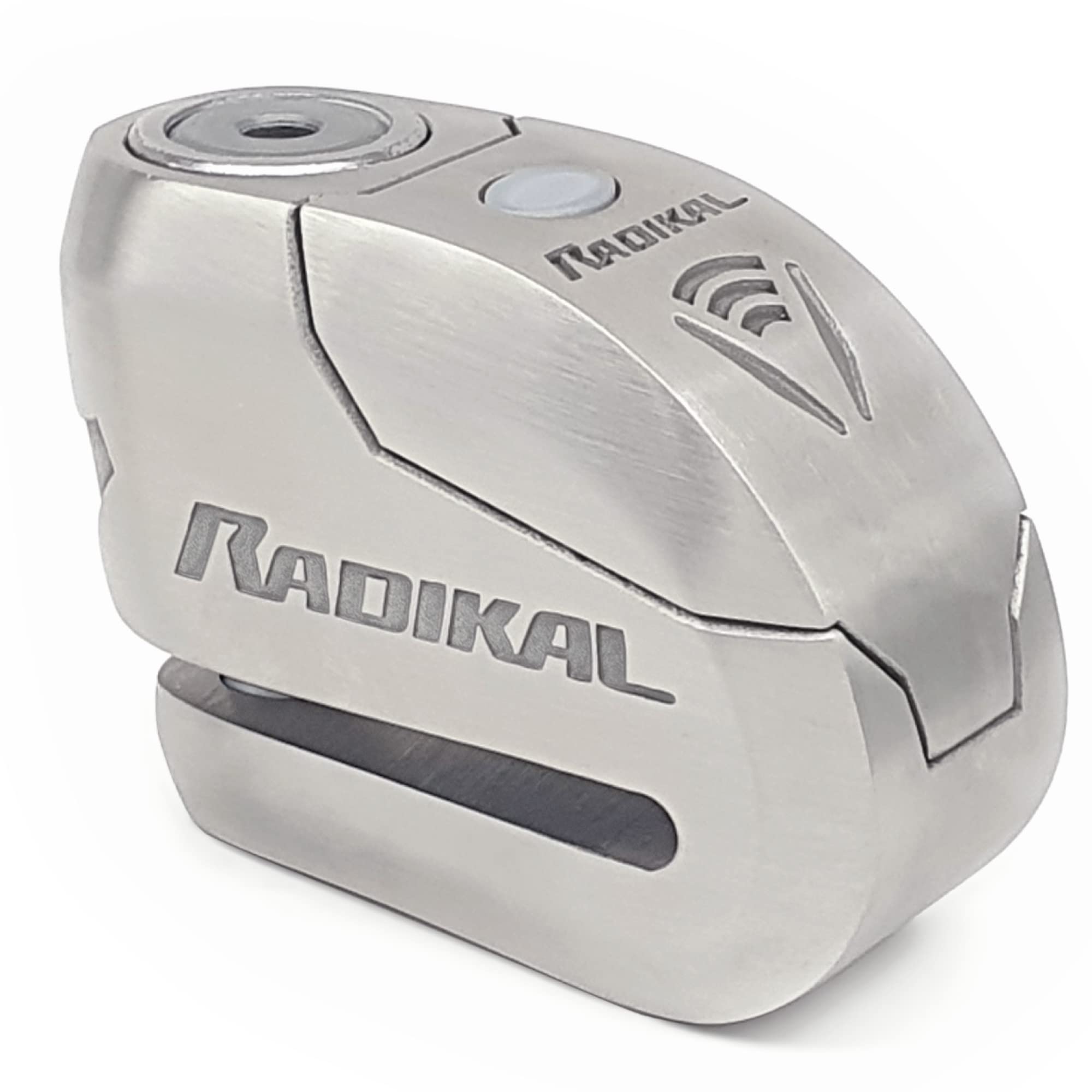 RADIKAL RK14S Premium Motorcycle Alarm Disc Lock - 120dB Anti-Theft Security Lock with ON/OFF Button, LED Warning Alert, SRA Approved, 14mm Stainless Steel Double Locking System for Motorbike/Scooter - Perfect for Urban Commuting & Parking Security