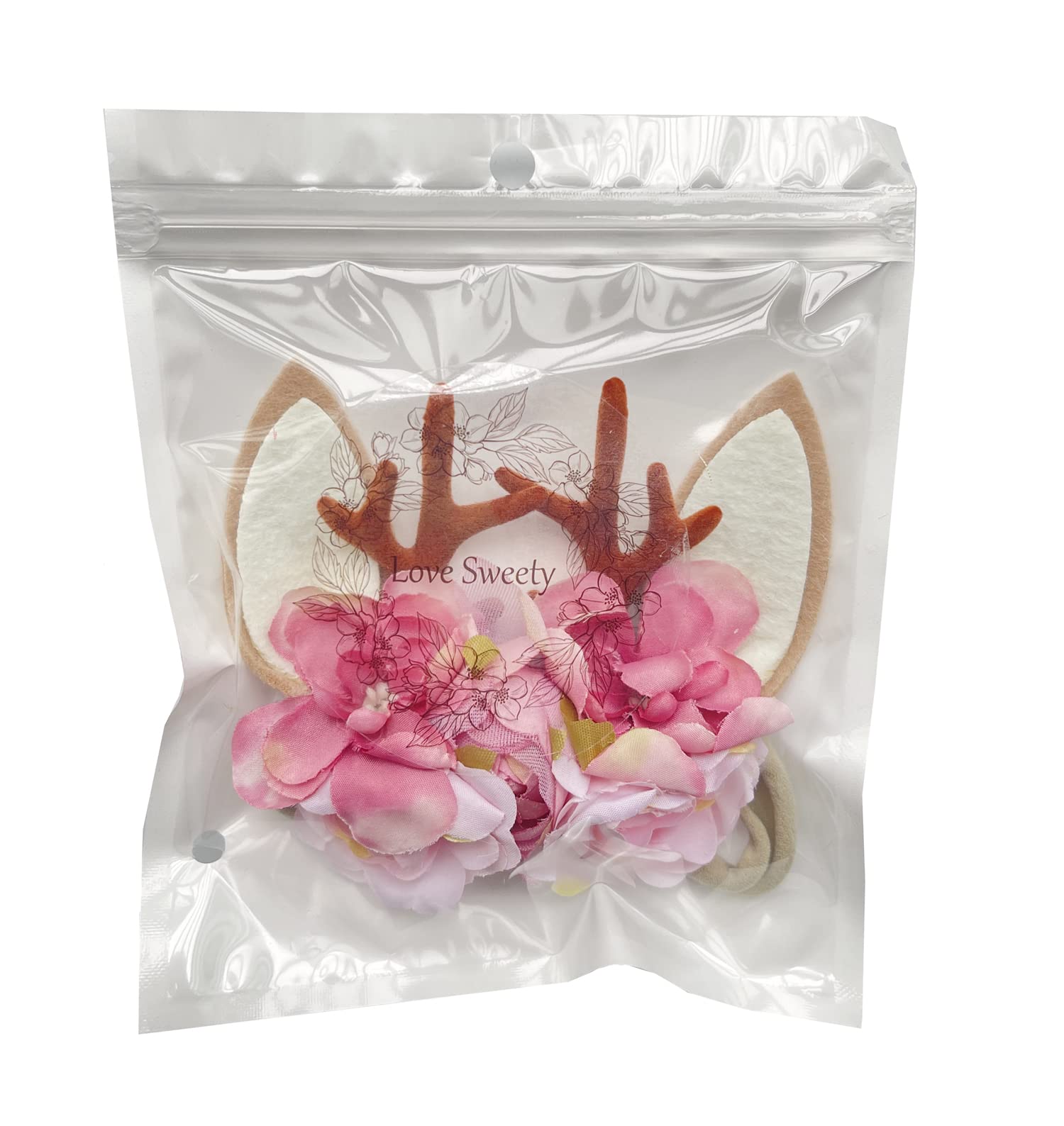 Baby Antler Headband - Newborn Rose Floral Crown Wreath with Berries for Photography, Baptism, and Special Occasions