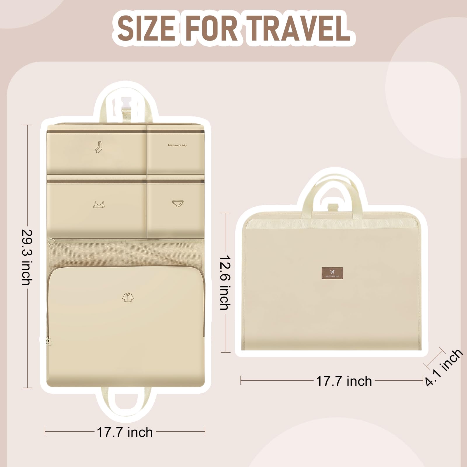 WOOMADA Packing Cubes for Suitcases - Hanging Travel Organizer Bags with Multiple Compartments | Luggage Organizer for Clothes, Underwear & Accessories (Heart Print) | Perfect for Business Trips, Vacations & Weekend Getaways