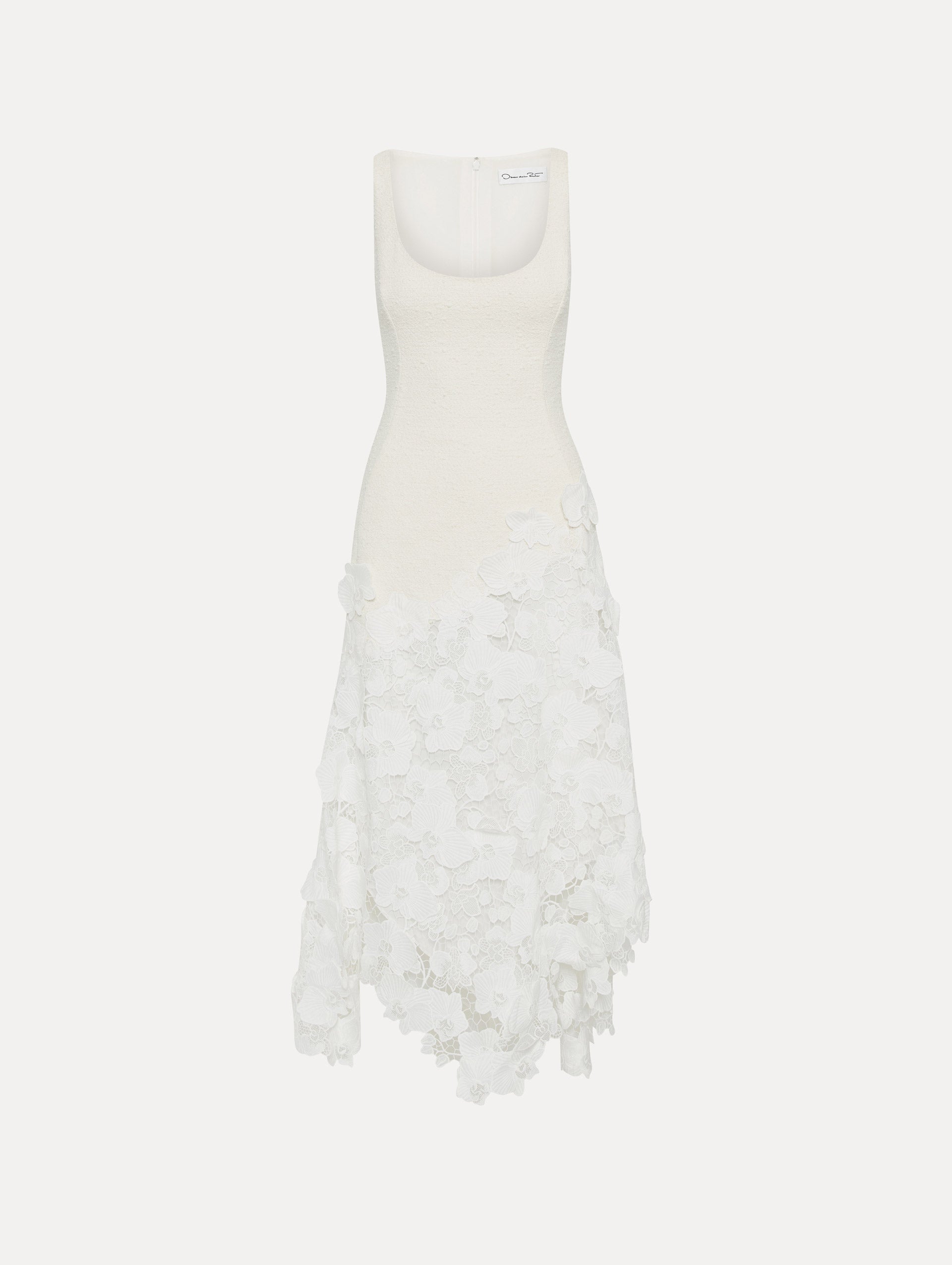 Elegant Orchid Guipure & Tweed Sleeveless Dress for Women - Perfect for Cocktail Parties, Weddings & Special Occasions