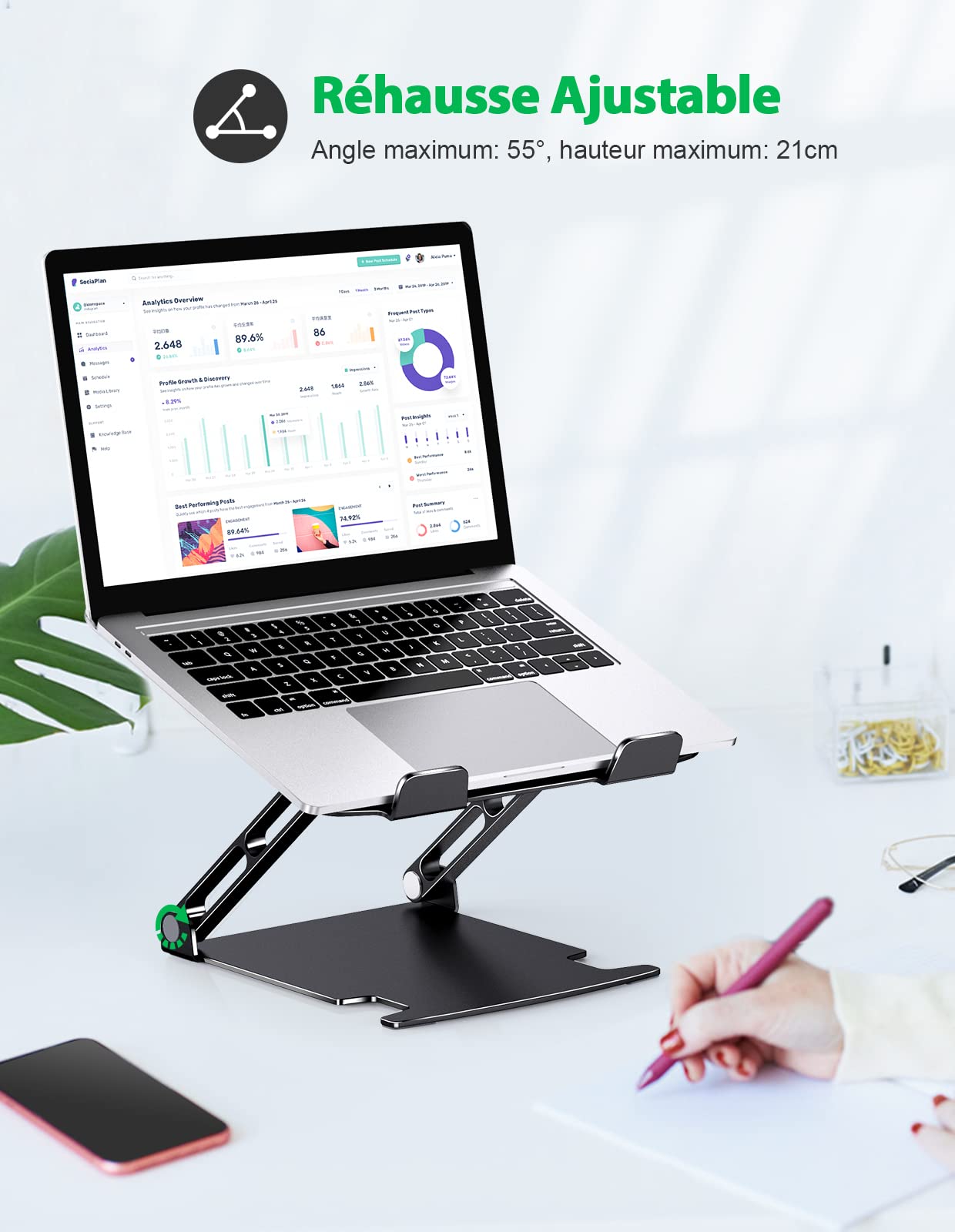 Glangeh Aluminum Cooling Laptop Stand - Adjustable Dual-Axis Rotation, Foldable & Ergonomic Design for MacBook Pro & 10-16 Inch Laptops - Perfect for Home Office, Gaming & Workspace Setup