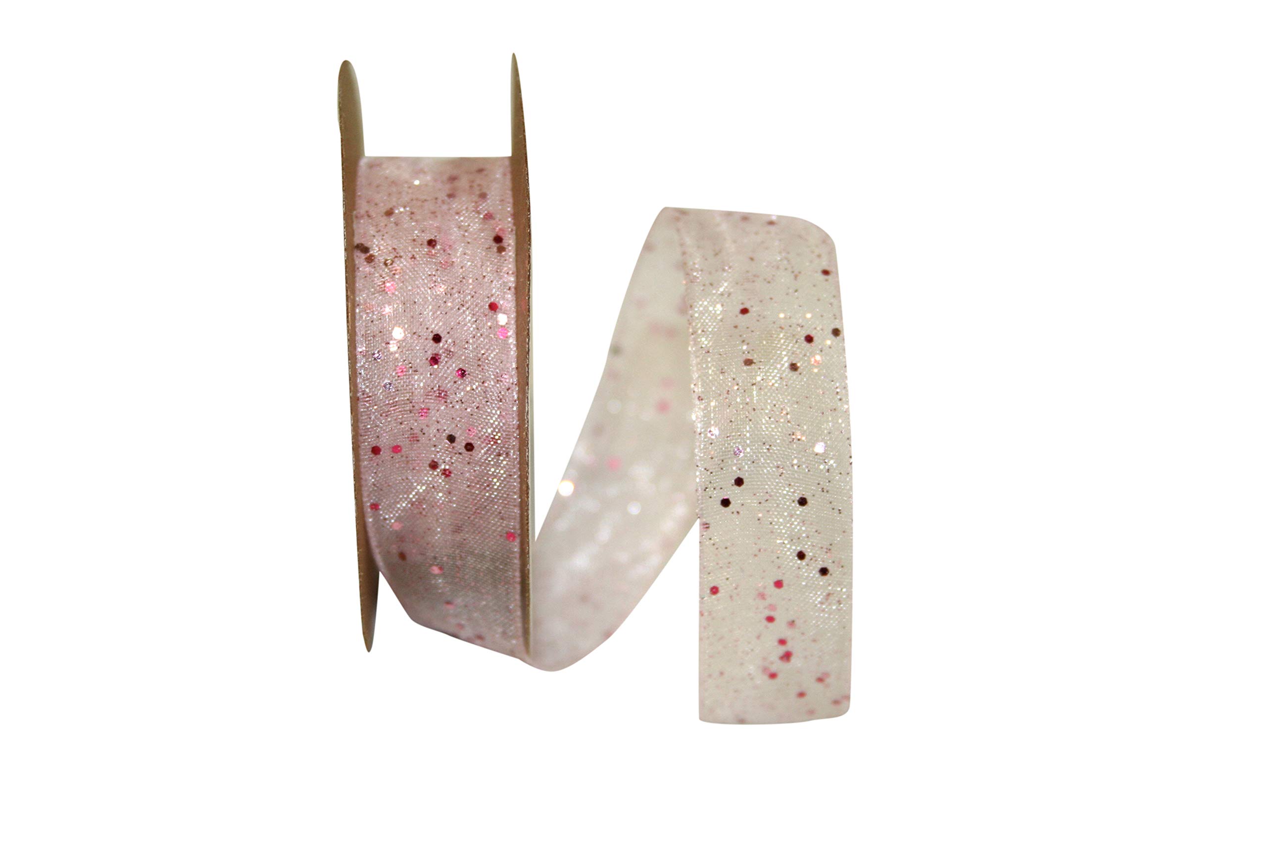 Reliant 5/8 Inch x 25 Yards Pink Glitter Mono Sheer Ribbon - Perfect for Gift Wrapping, DIY Crafts, Party Decorations & Scrapbooking