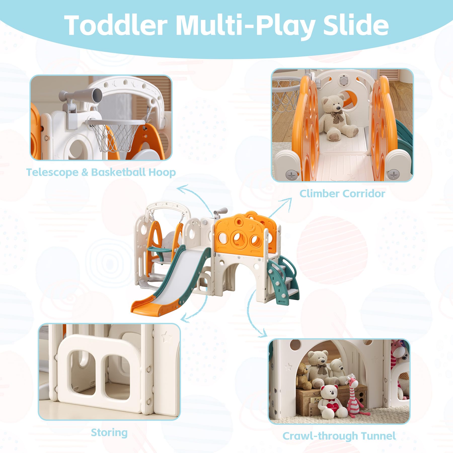 Best Indoor Toddler Slide for Kids Ages 1-3 | Plastic Play Slide with Basketball Hoop & Ball | Perfect for Home Playroom, Daycare & Backyard Fun