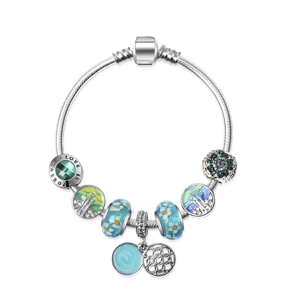 Floral Glass Bead Bracelet for Women - DIY Urn Ashes Jewelry with Lock & Key, Butterfly, Bear & Life Tree Charms - Perfect for Memorial, Valentines & Birthday Gifts - Great for Funeral Keepsakes, Everyday Wear & Special Occasions