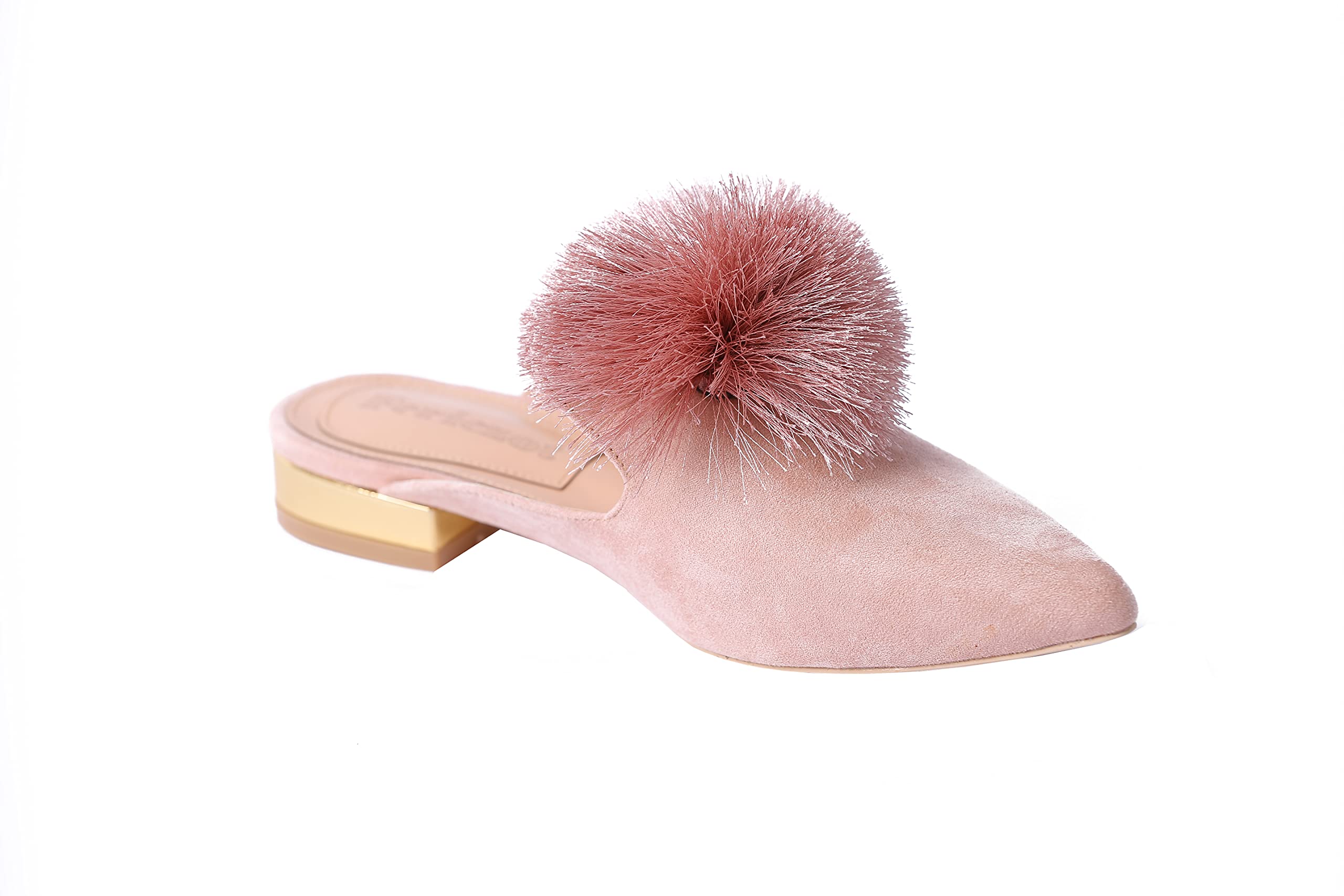 Fericzot Women's Slip On Mule Loafers - Backless Pointed Toe Flats with Puff Pompom - Comfortable Casual Shoes & House Slippers for Women | Perfect for Office, Shopping & Home Wear