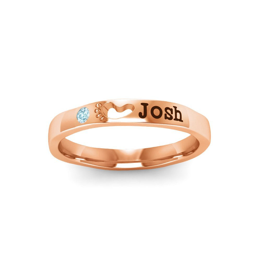 Personalized Birthstone Stacking Ring with Custom Name - Foot Prints TP003 - Perfect for Gifts, Anniversaries, and Everyday Wear