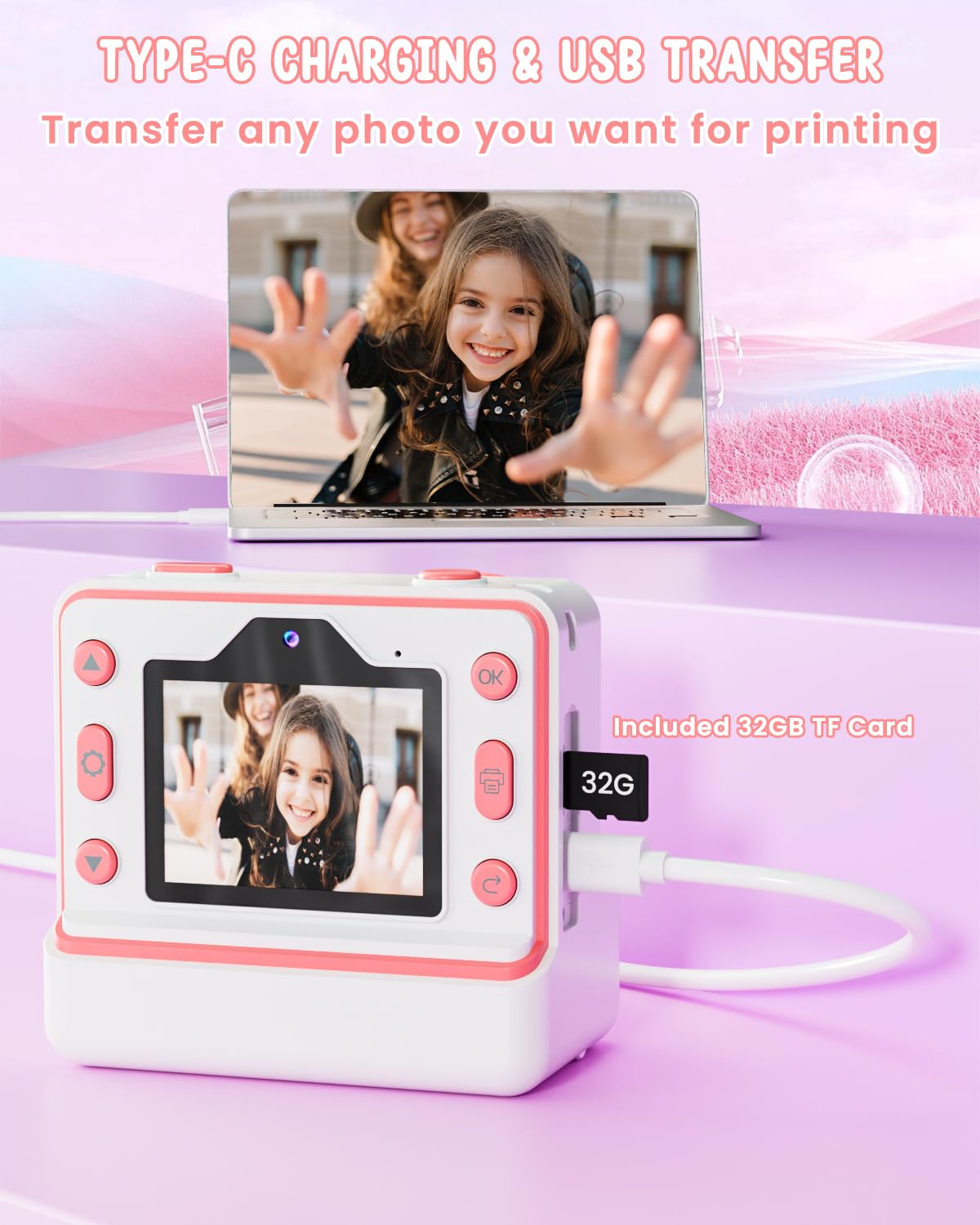 Instant Print Kids Camera for Girls & Boys Ages 3-12 - 1080P Digital Camera with 32GB Card - Best Christmas Birthday Gift for 4-10 Year Olds - Perfect for Travel, Parties & Creative Play
