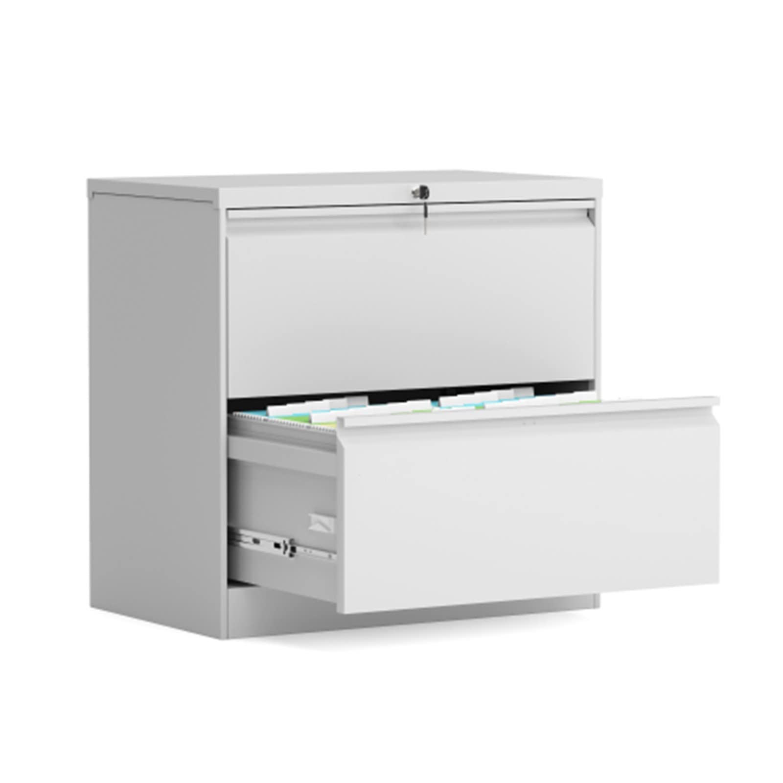 2-Drawer Folding Lateral File Cabinet - White Office Storage Cabinet with Lock for Documents, Files & Supplies | Perfect for Home Office, Small Business & Workspace Organization