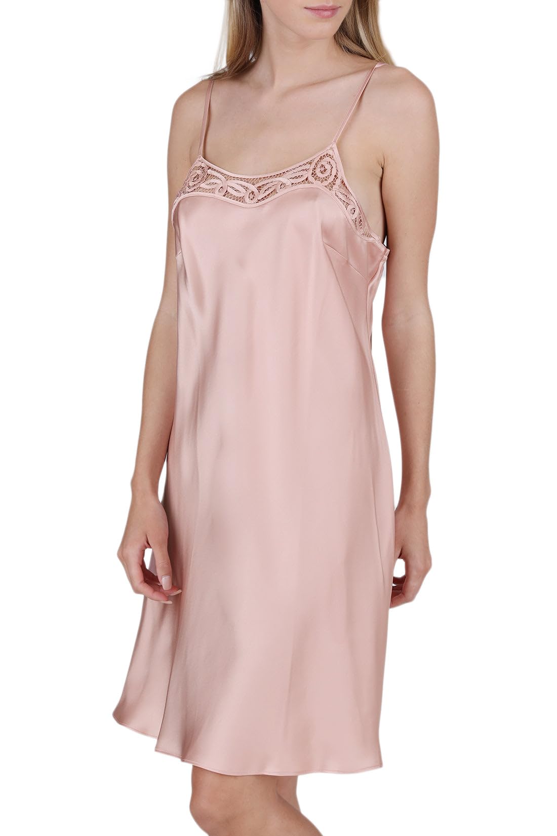 Luxury 100% Mulberry Silk Nightgown for Women - Hand-Crocheted Neckline Elegant Slip Chemise | Perfect for Bridal Lingerie, Honeymoon, Anniversary Gifts & Special Occasions