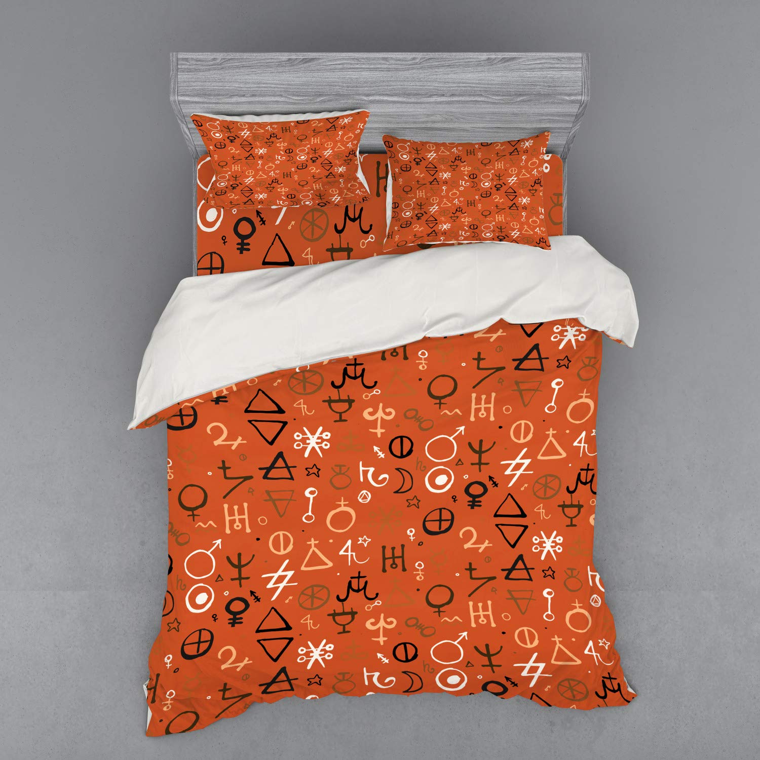 Ambesonne Bohemian Duvet Cover Set - Western Aztec Design 3-Piece Bedding with Sham & Fitted Sheet, Queen Size in Burnt Orange & Peach | Perfect for Boho Chic Bedrooms, Guest Rooms & Dorm Decor