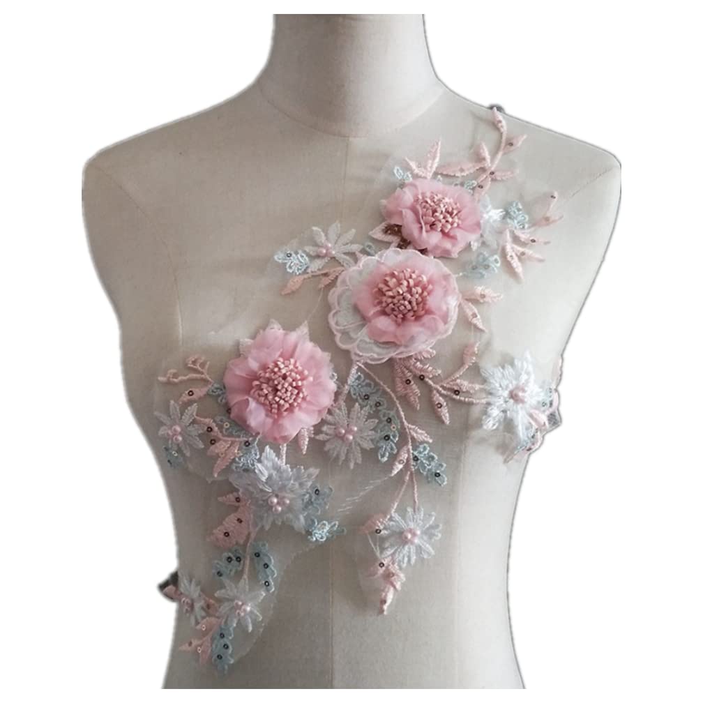 Lace Flower Applique Patches for DIY Sewing - Embroidered Dress Accessories (Pink) | Perfect for DIY Dresses, Jackets, Bags & Home Decor