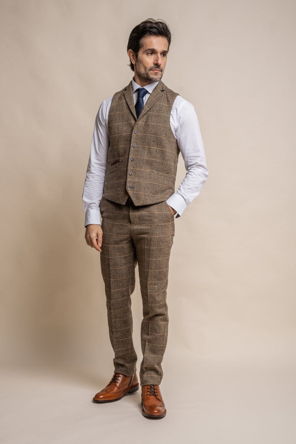 Cavani Albert Men's Brown Tweed Waistcoat Vest | Classic Formal Wear for Weddings, Business & Special Occasions
