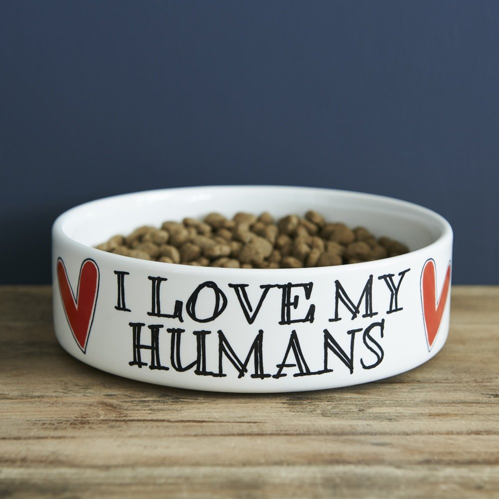 Sweet William 'I Love My Humans' Large Dog Bowl - Durable Ceramic Pet Dish for Big Dogs, Perfect for Mealtime & Feeding at Home