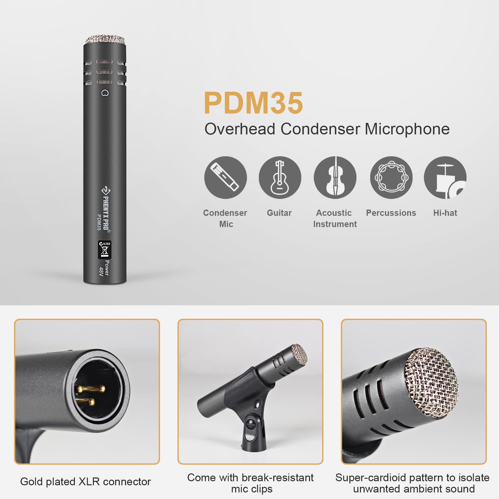 Phenyx Pro PTD-10 7-Piece Drum Microphone Kit - Full Metal Dynamic Mic Set for Bass, Tom, Snare & Hi-Hat Cymbals - Includes Carrying Case, Holders & Threaded Clips - Perfect for Live Performances, Studio Recording & Drum Practice