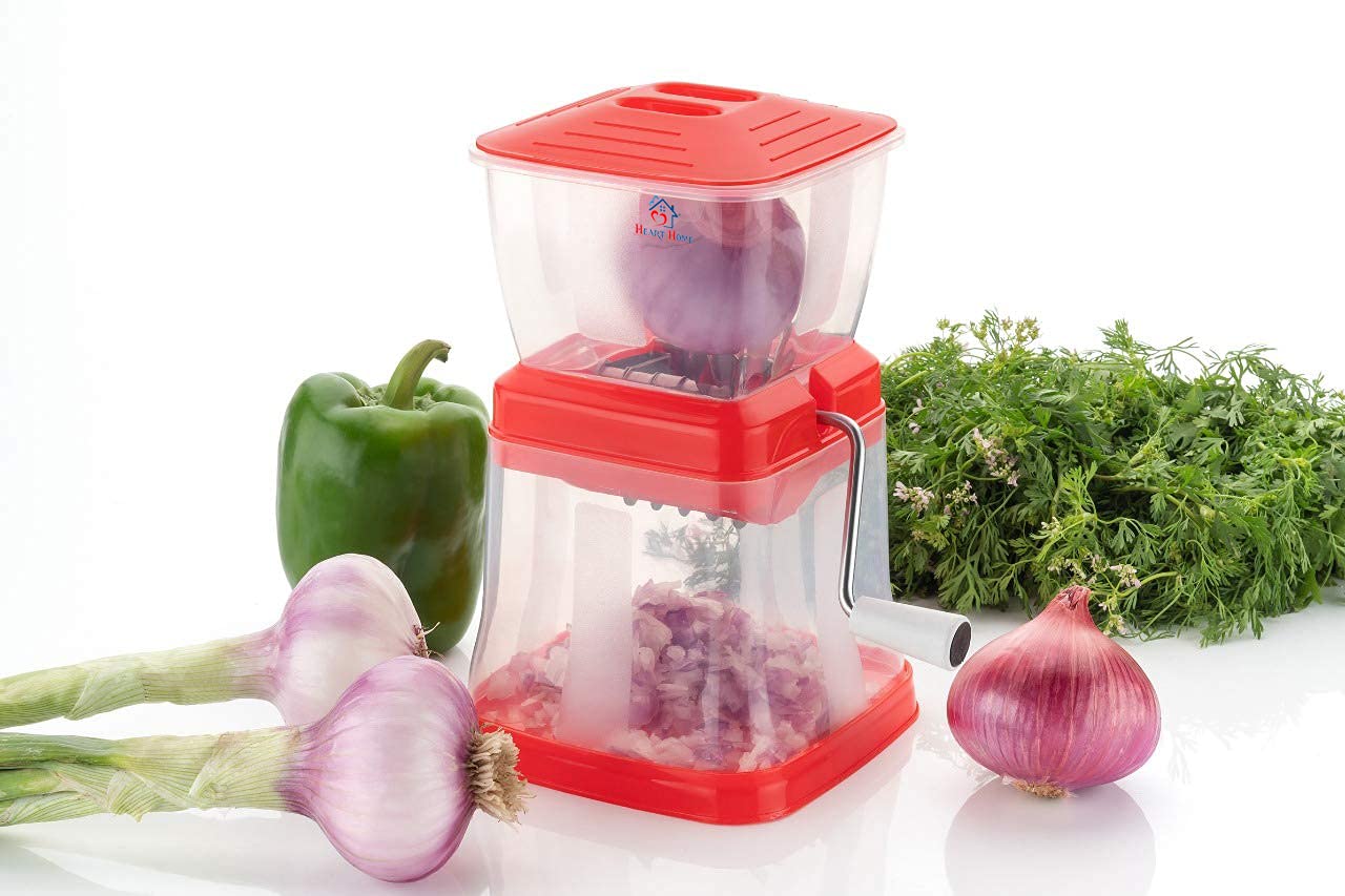 Stainless Steel Onion Chopper & Vegetable Dicer - Multi-Purpose Food Cutter for Onions, Chili, Nuts & Dry Fruits with Secure Lid (Red Plastic) - Perfect for Meal Prep, Salad Making & Home Cooking