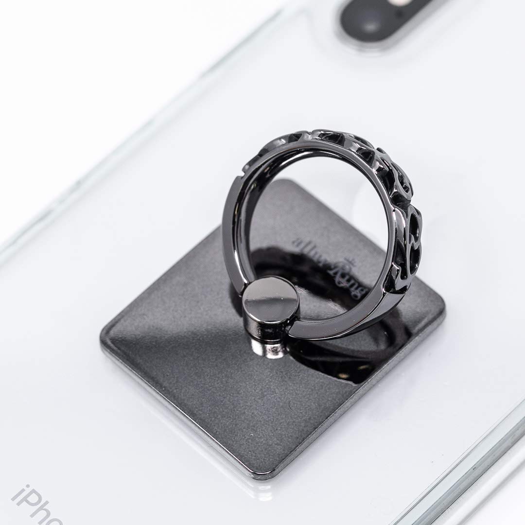 360° Rotating Phone Ring Holder - Metal Black Stand for Secure Grip & Hands-Free Viewing