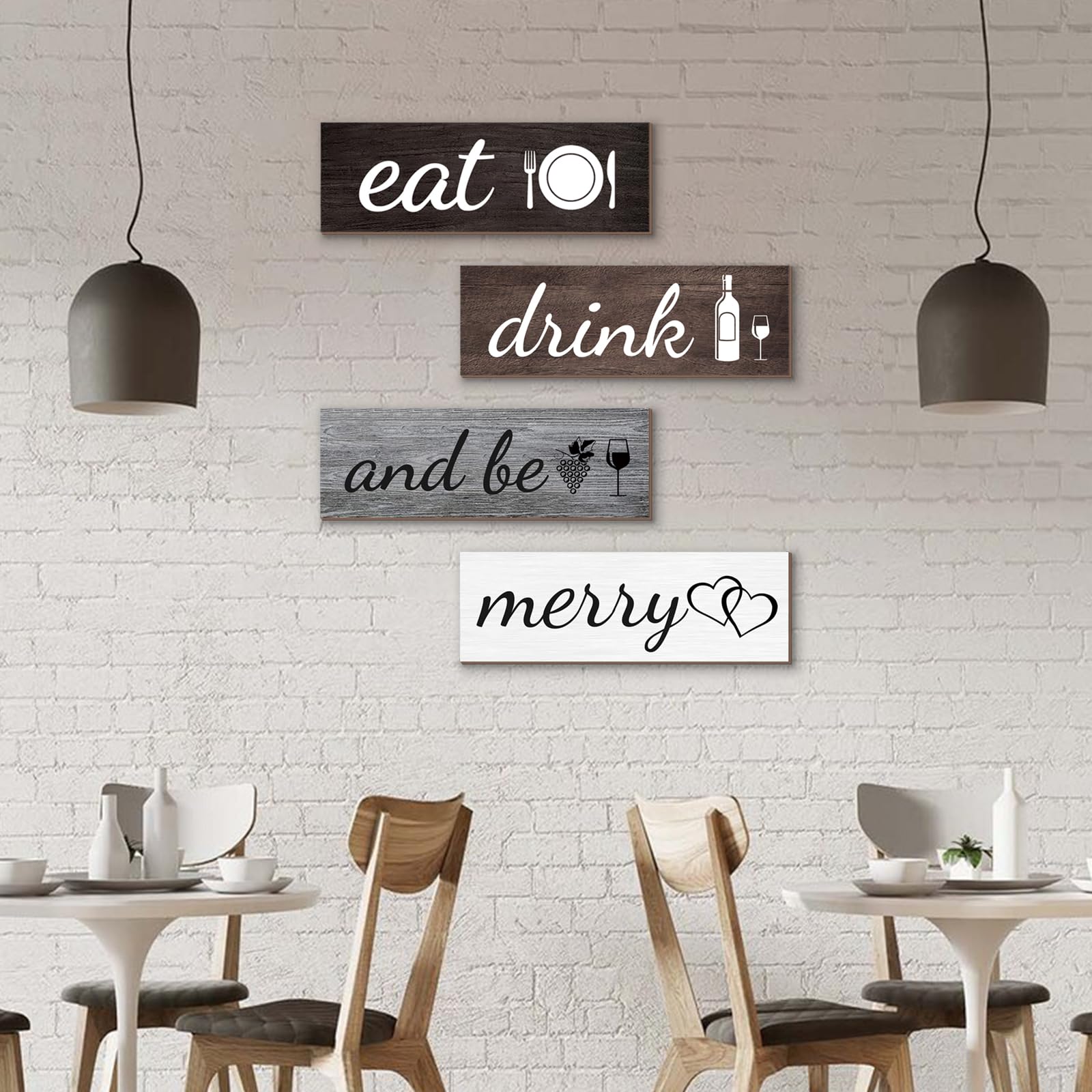 Joyhawk 4-Piece Rustic Farmhouse Kitchen Decor Set - Wooden 'Eat' & 'Drink and Be Merry' Wall Art Signs for Dining Room & Home - Perfect for Country Style Kitchens, Restaurants, and Farmhouse Themed Weddings