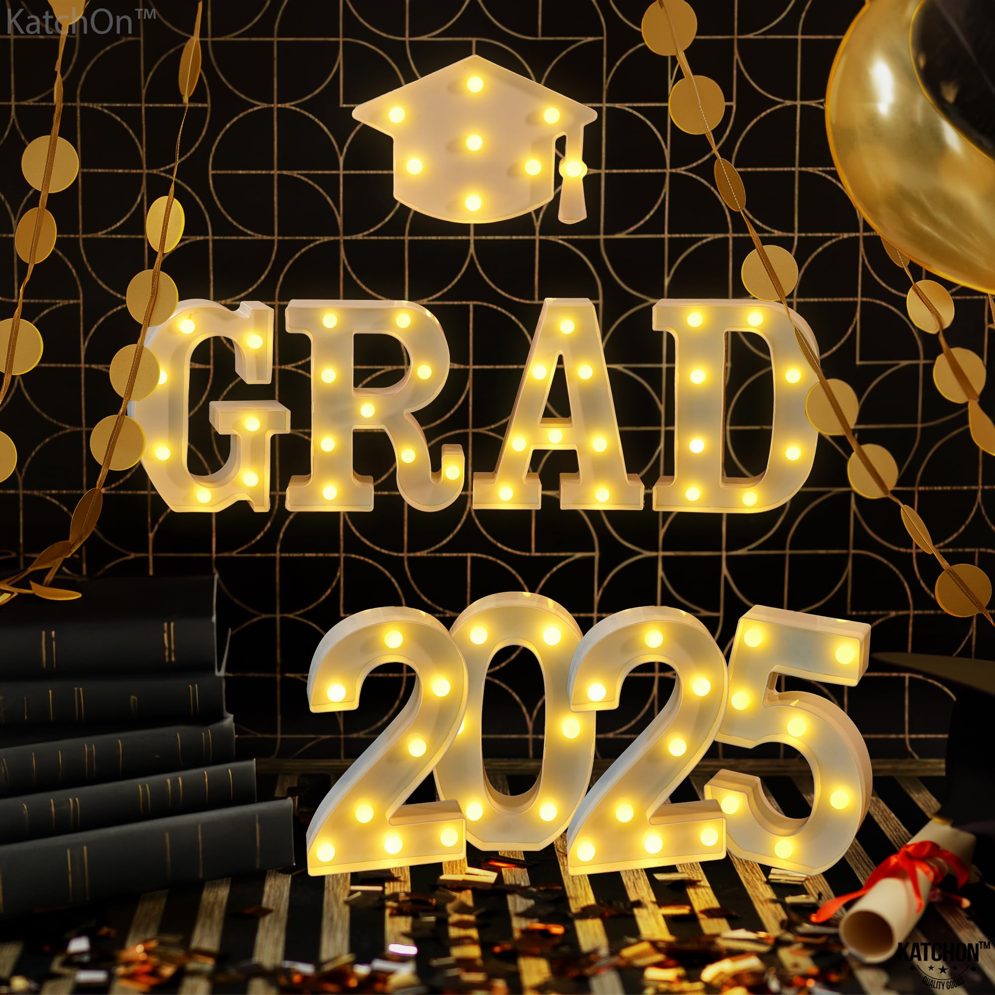 KatchOn 8.5 Inch White LED Graduation Sign - Class of 2025 Light Up Letters for Graduation Party Decorations - Perfect for High School & College Graduation Celebrations, Dorm Room Decor & Photo Backdrops