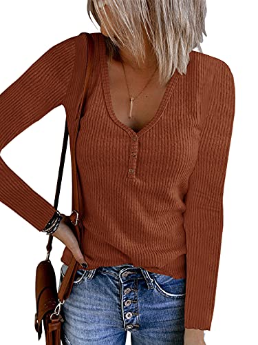 Saodimallsu Women's Long Sleeve Henley Shirt - V Neck Button Down Casual Plain T-Shirt Blouse Top | Perfect for Work, Date Night & Everyday Wear