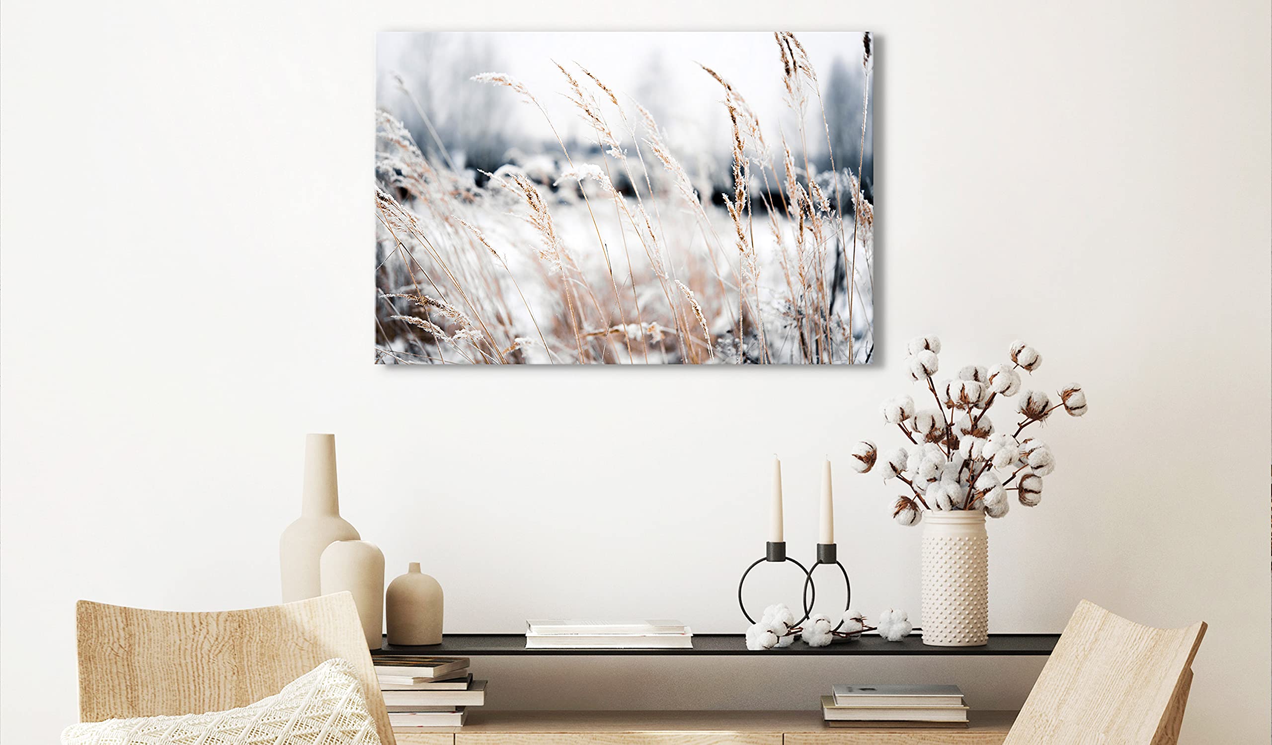 Artgeist Acoustic Canvas Wall Art Print - 35x24 Inch Nature Landscape with Soundproofing Foam | Winter Field Grain Picture for Home & Office Decor | Improves Room Acoustics & Soundproofing