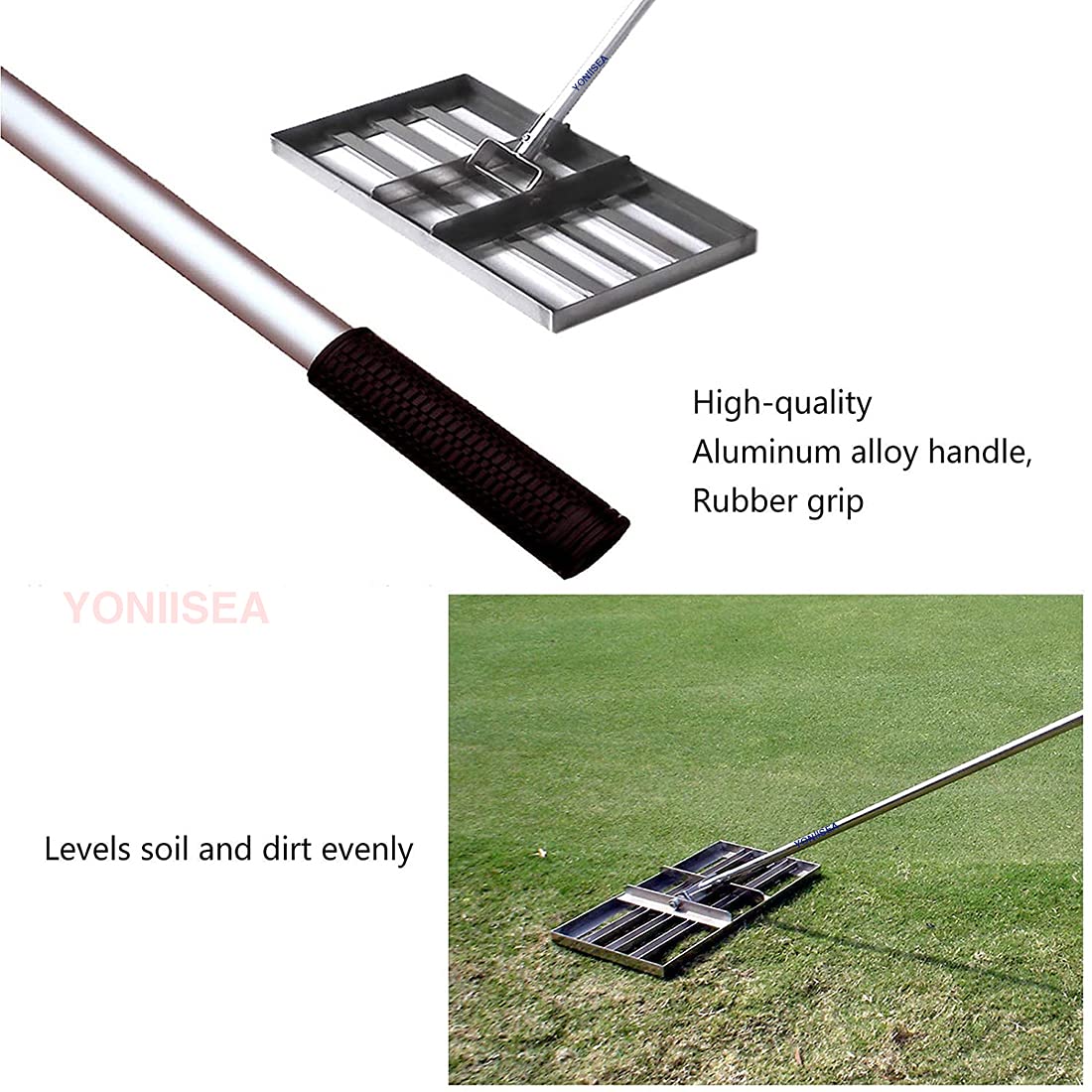 **Heavy-Duty Stainless Steel Golf & Lawn Leveling Rake - 43-Inch Handle for Smoothing Grass, Leveling Turf & Golf Course Maintenance - Perfect for Golf Greens, Backyard Lawns & Sports Fields**