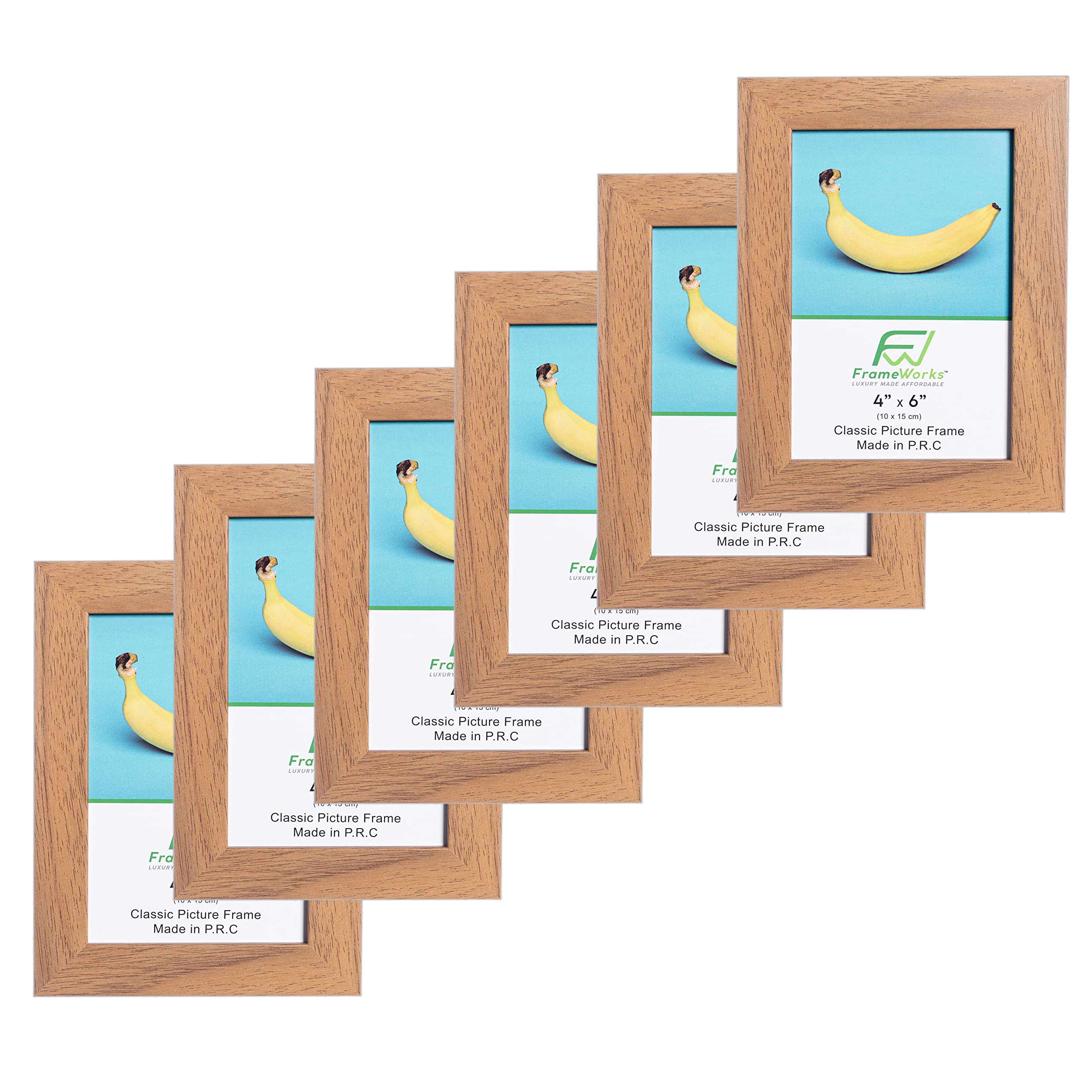 4x6 Classic Wooden Picture Frames with Tempered Glass - Golden Oak - 6 Pack | Wall & Tabletop Display for Family Photos, Artwork, and Home Decor