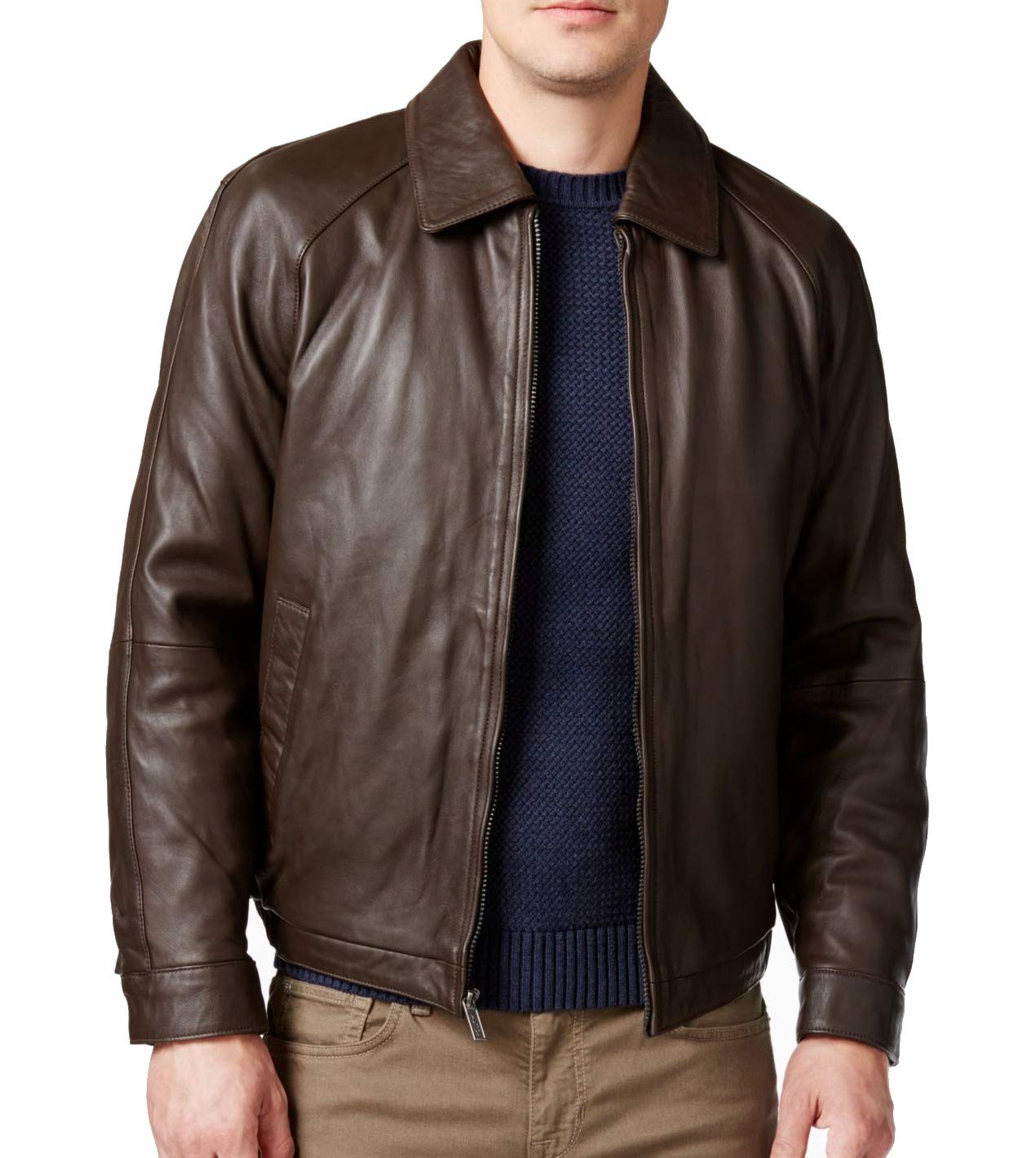 Nautica Men's Genuine Leather Zip-Up Jacket – Stylish & Durable Outerwear for Casual Wear, Motorcycle Riding & Outdoor Adventures