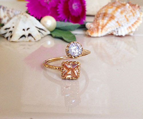 Dual Gemstone Ring with Citrine & Clear Quartz - Two Birthstone Ring for Women - Elegant Stackable Delicate Ring - Perfect Bridal Gift, Anniversary & Everyday Wear