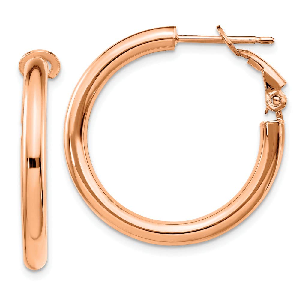 14K Rose Gold 3X20mm Polished Round Hoop Earrings - Luxury Jewelry for Women | Perfect for Everyday Wear, Parties & Special Occasions