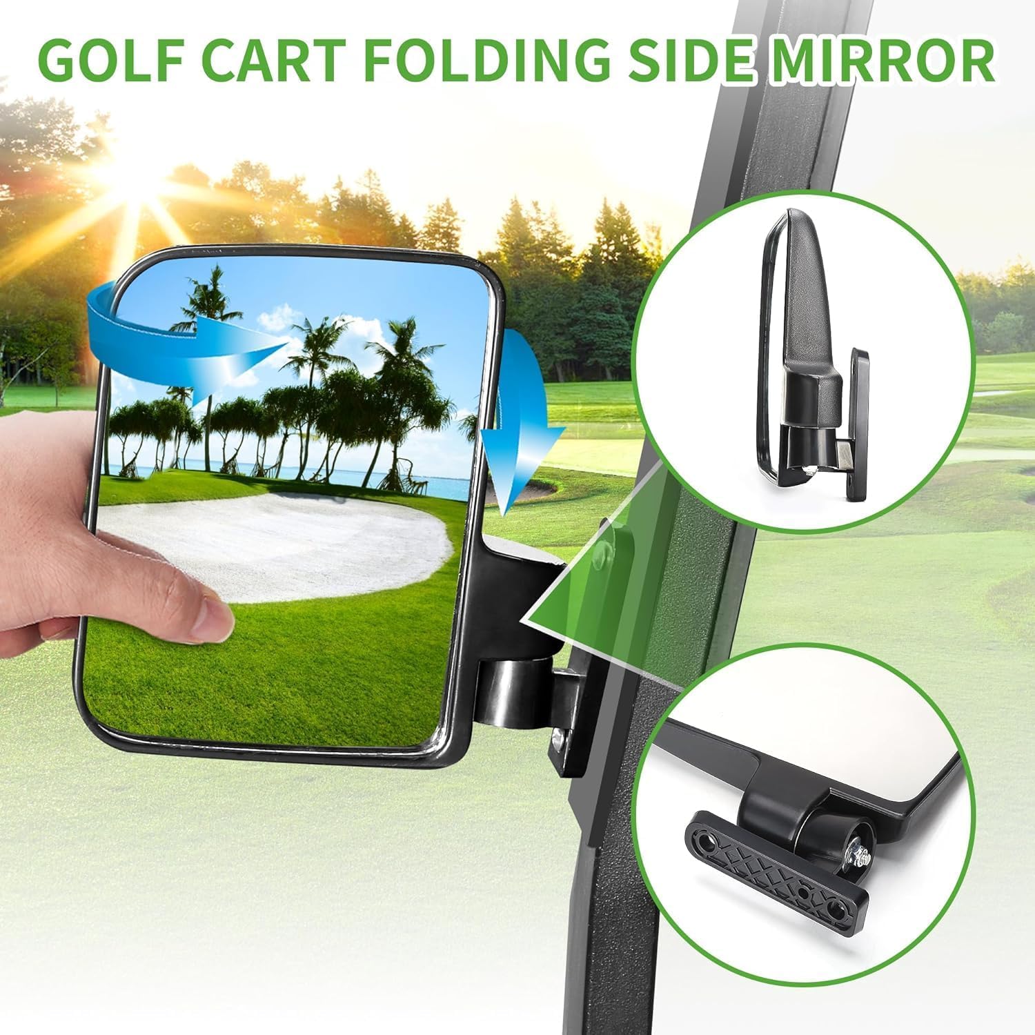 10L0L Golf Cart Folding Side Mirror & Panoramic Rear View Mirror Kit for Yamaha, EZGO, Club Car - Universal Fit for Golf Carts, Perfect for Safe Driving on Courses & Neighborhood Streets