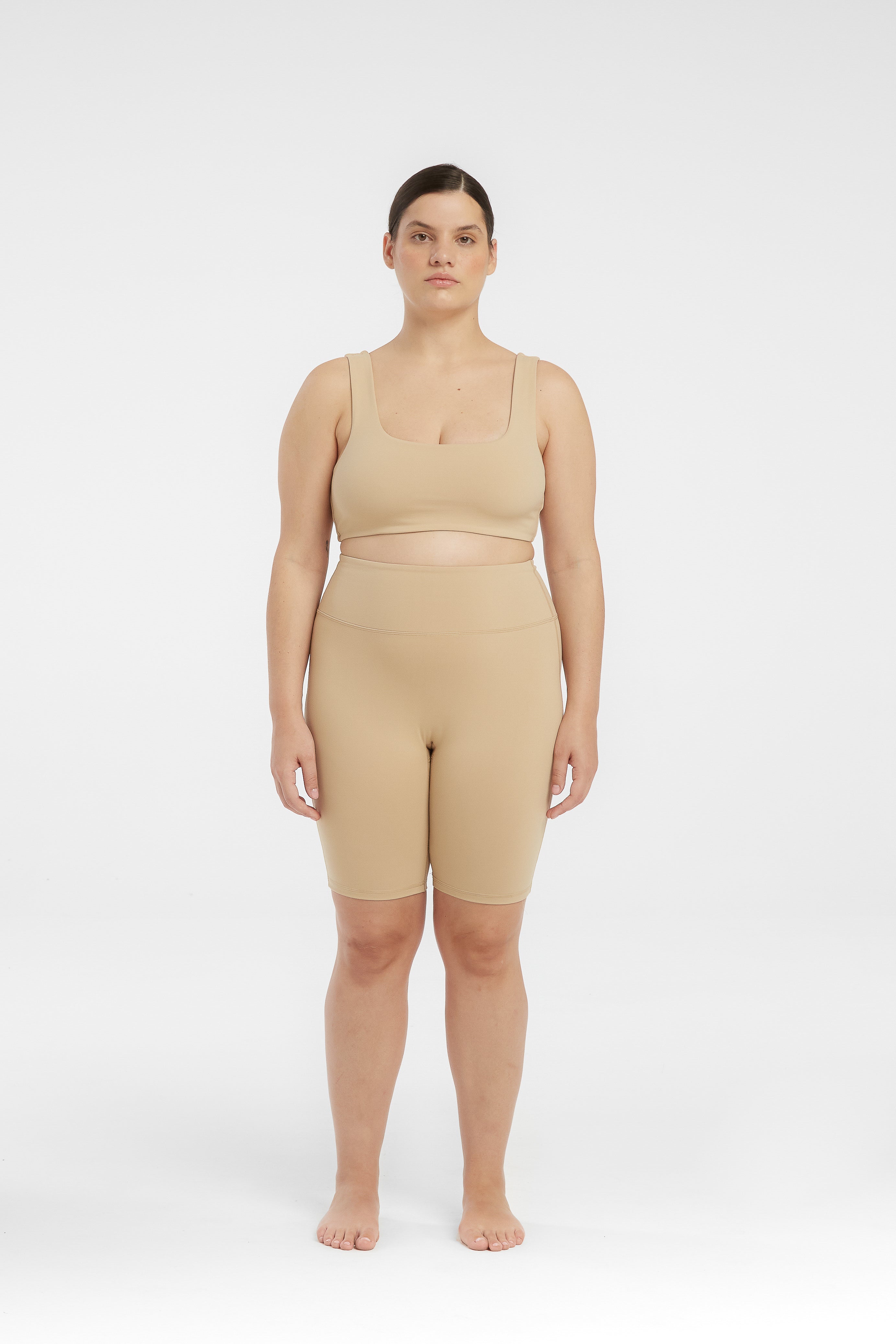 Sculpt Stretch High Rise Bike Shorts for Women - Comfortable Workout & Yoga Shorts - Wheat Color - Perfect for Cycling, Running, and Gym