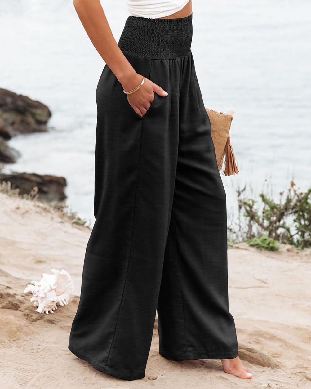 Elegant High Waisted Palazzo Pants for Women - Wide Leg Business Casual Work Pants with Pockets | Office Wear, Travel & Formal Occasions