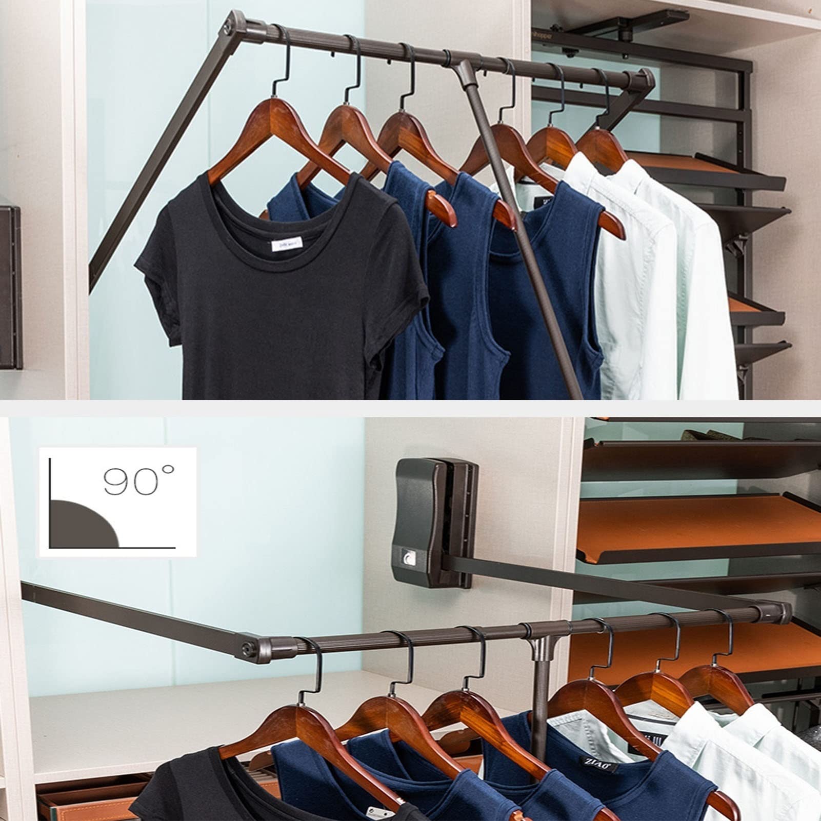 Adjustable Pull Down Closet Rod - Space Saving Clothes Hanger Rail for Cabinets & Wardrobes | Soft Return Clothing Rack for Bedroom, Closet Organization & Small Spaces